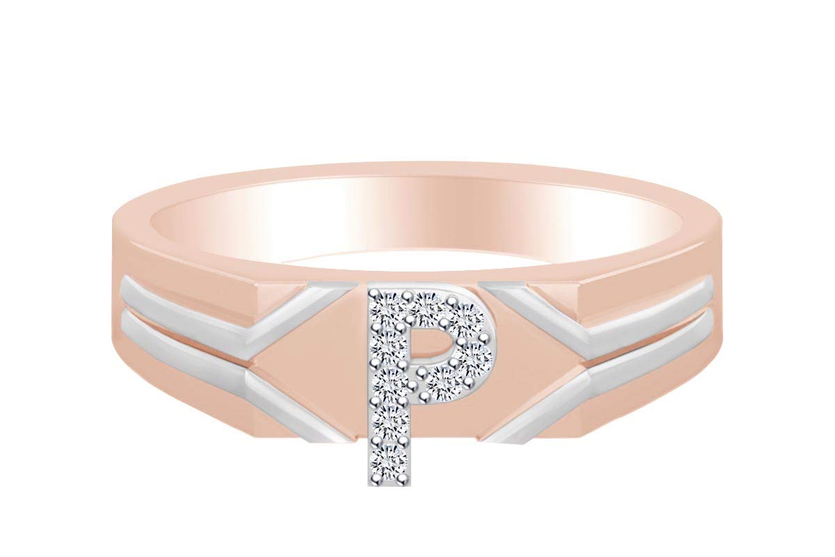 Elegant Round White Natural Diamond Accent Initial Letter 'P' Two-Tone Ring - Perfect for Anniversary Gifts, Engagement, or Personalized Jewelry