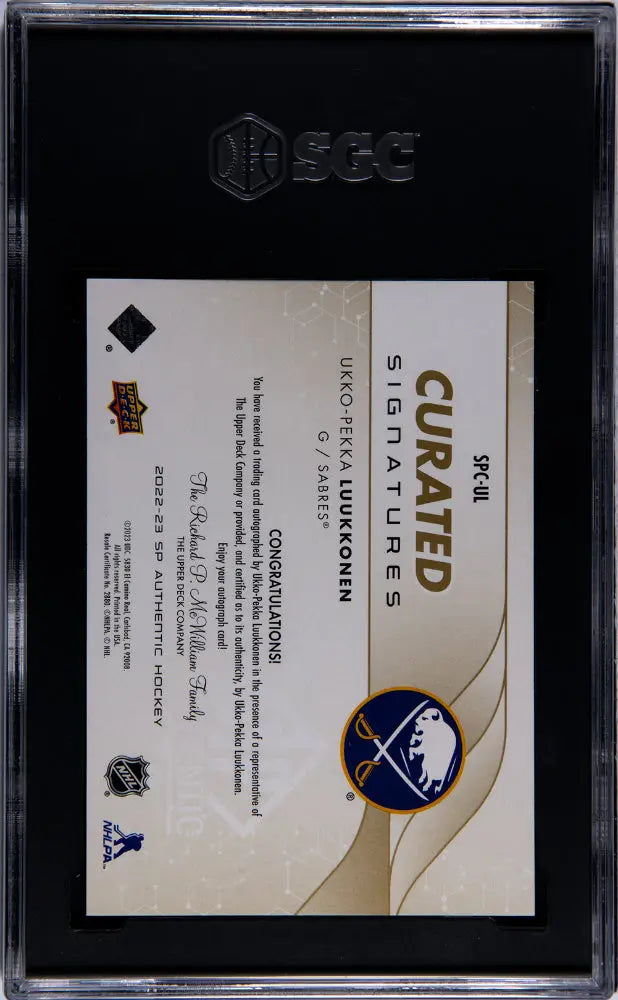 2022 UD SP Authentic Ukko Pekka Luukkonen Curated Signatures Auto SGC 9 /199 Hockey Card - Rare Collectible for NHL Fans, Perfect for Trading & Display in Your Sports Memorabilia Collection