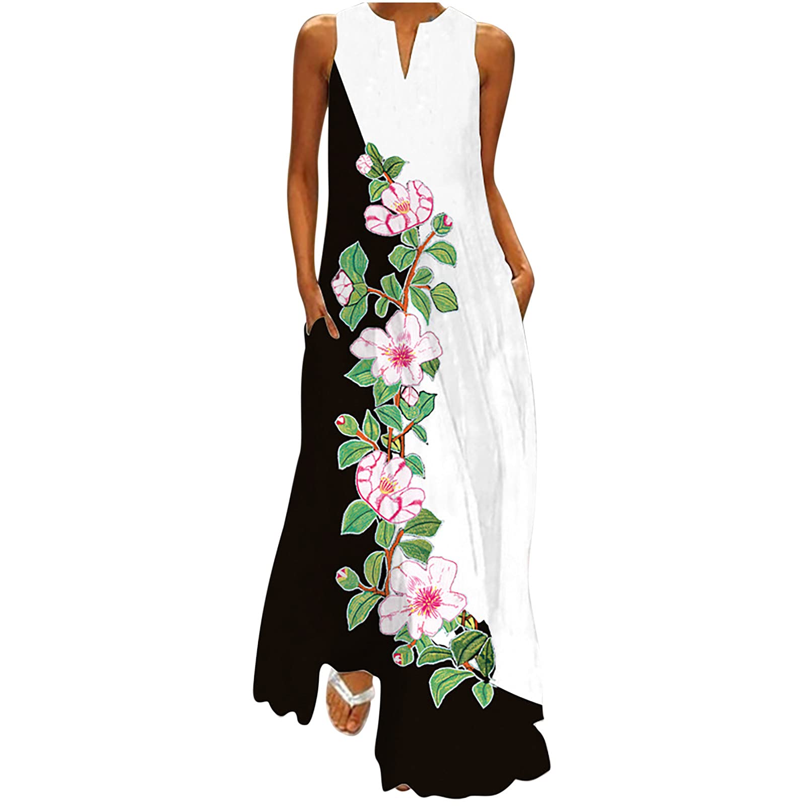 2024 Trendy Floral Printed V-Neck Summer Dresses for Women - Loose Fit Casual Long Dresses for Vacation, Beach, Party & Everyday Wear