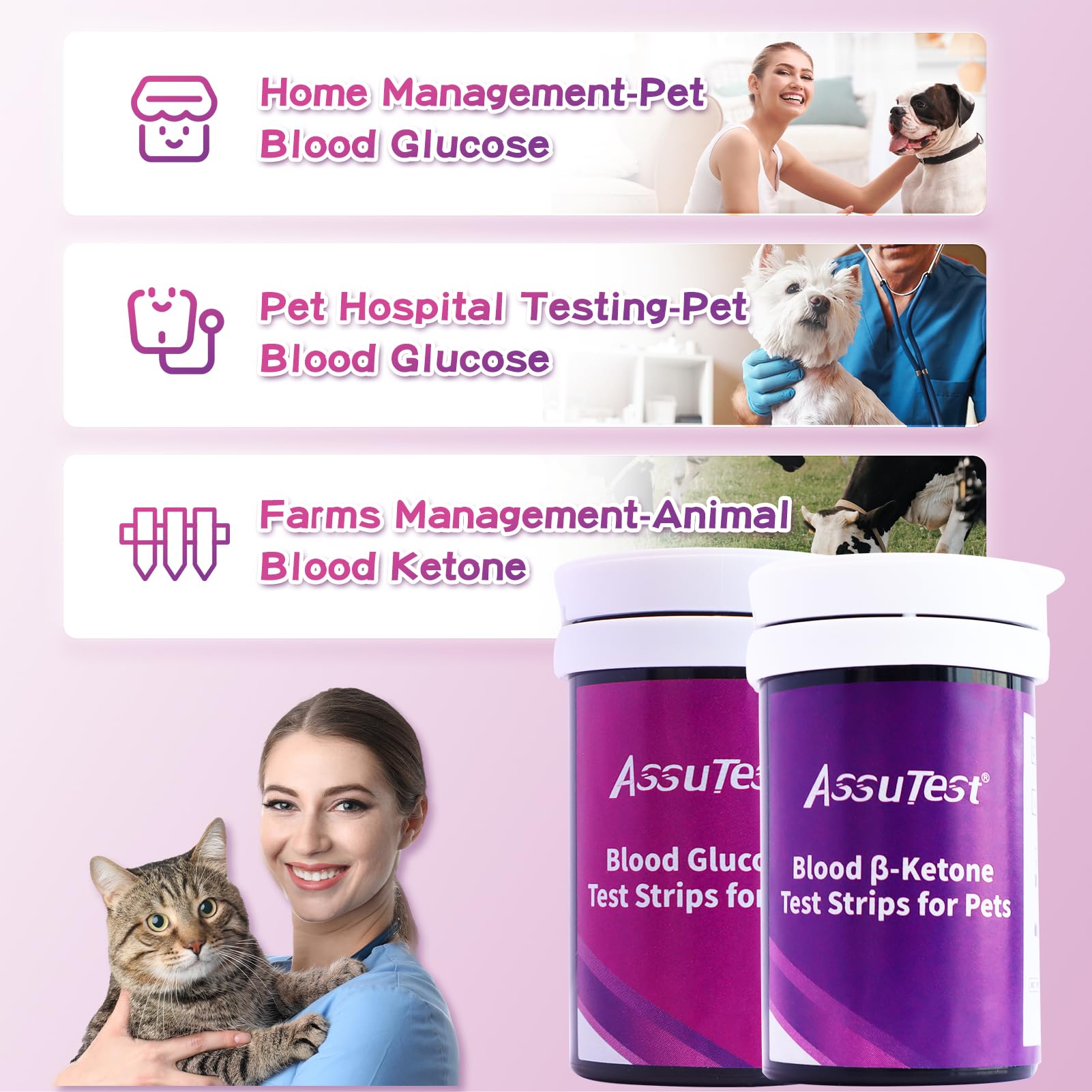 **AssuTest® 25 Blood Glucose + 25 Ketone Test Strips Combo Kit for Dogs & Cats – Diabetic & Ketoacidosis Monitoring with 50 Lancets – Ideal for Home Pet Health Testing**