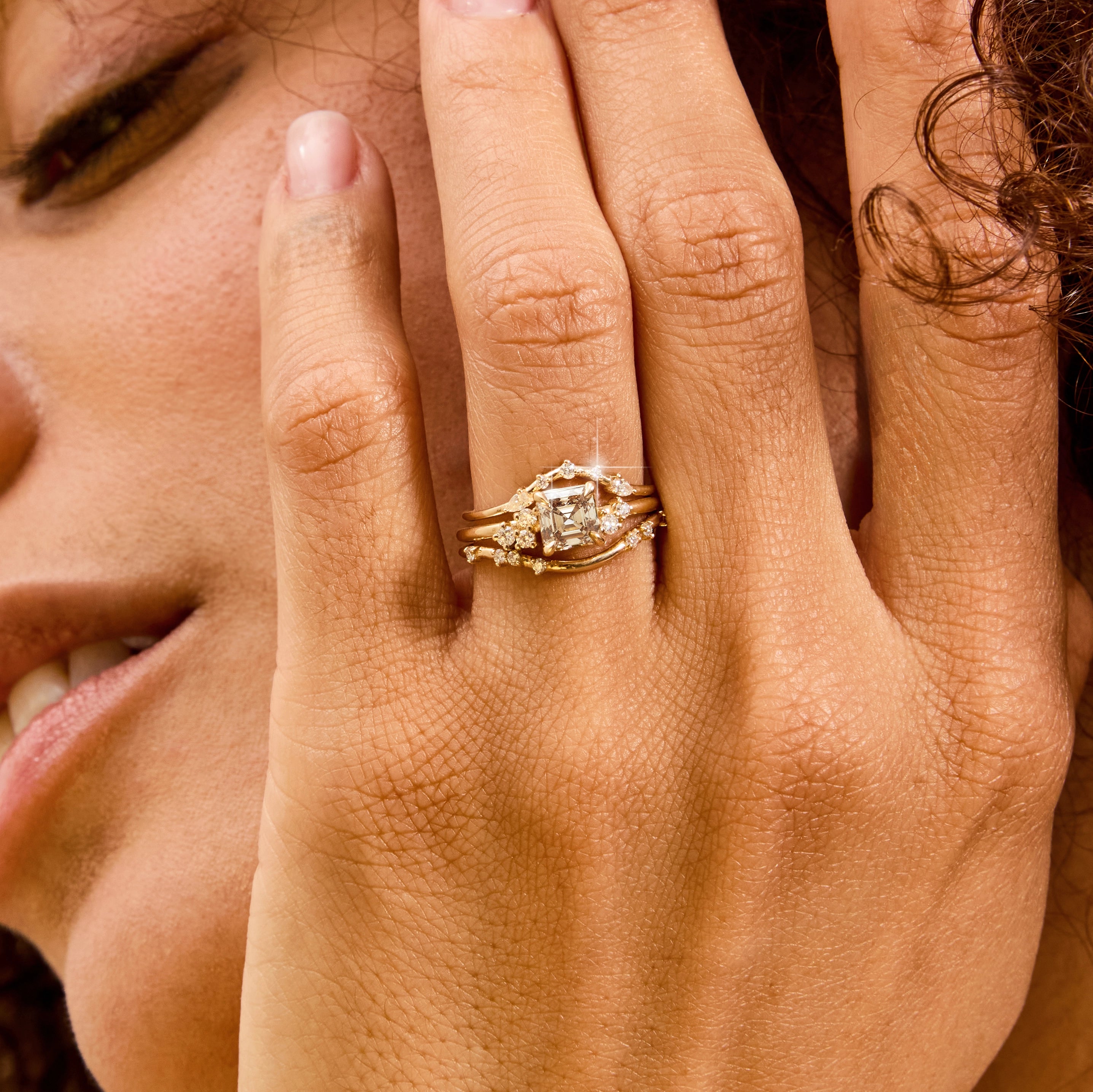 Borealis Bond Unique 14K Yellow Gold Ring with Asscher Cut & Brilliant Diamonds – Perfect for Engagement, Anniversary & Special Occasions