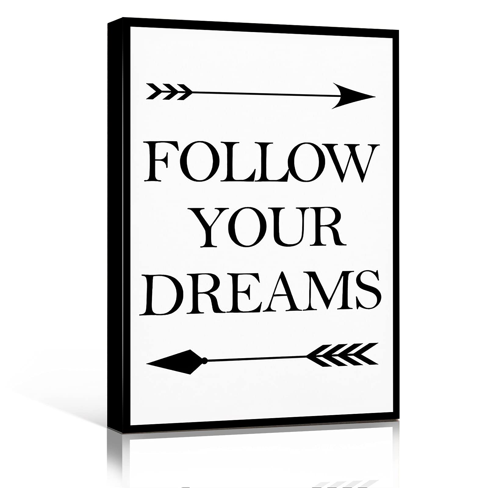 Follow Your Dreams Motivational Wall Art - 12x16 Inch Framed Canvas Bedroom Decor, Inspirational Graduation Gift with Arrow Quote - Perfect for Home Office, Dorm Room & Living Room Wall Decor