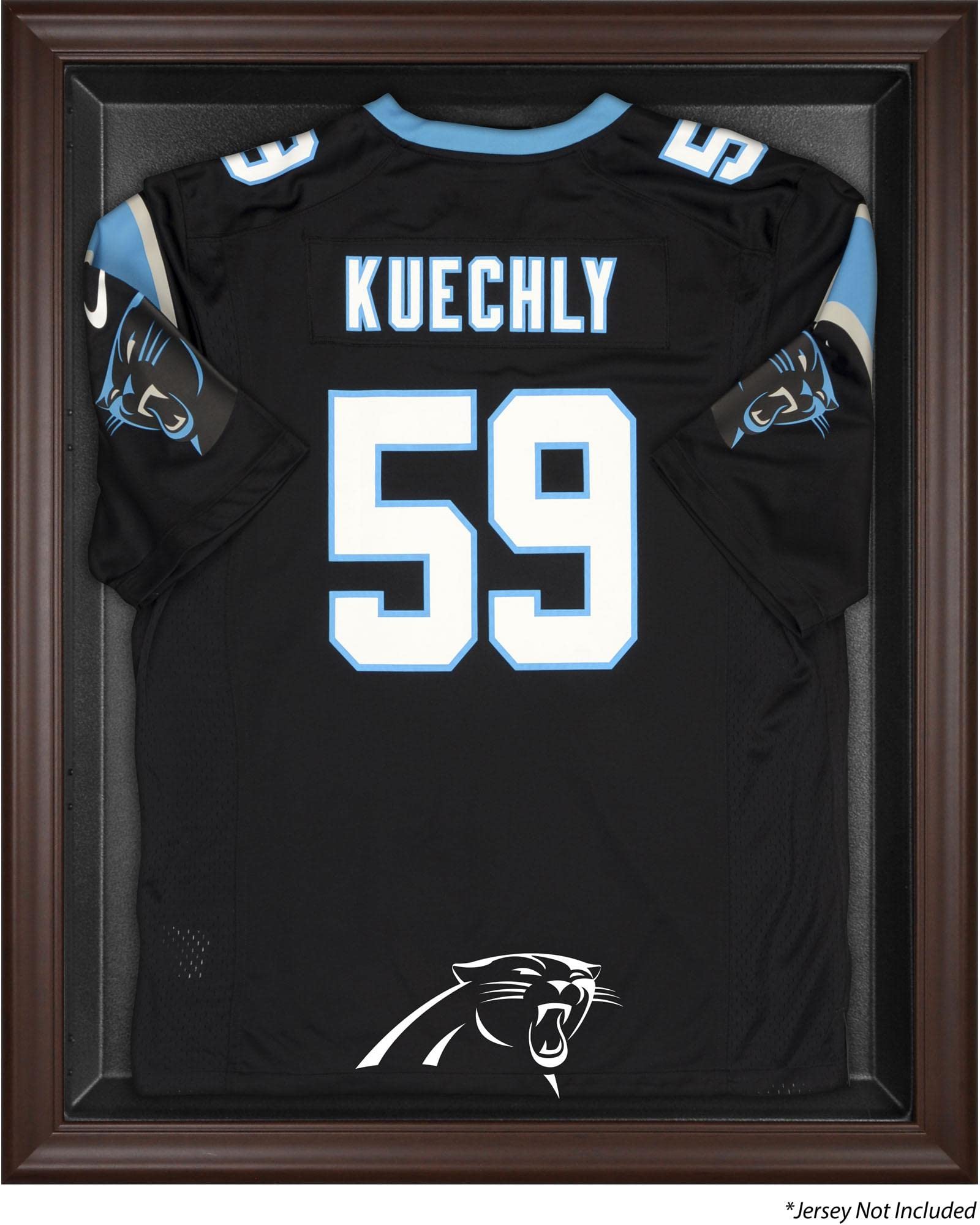 Carolina Panthers Framed Football Jersey Display Case - Brown Wooden Shadow Box for Jersey Memorabilia - Perfect for Fan Cave, Man Cave, or Sports Room Decor