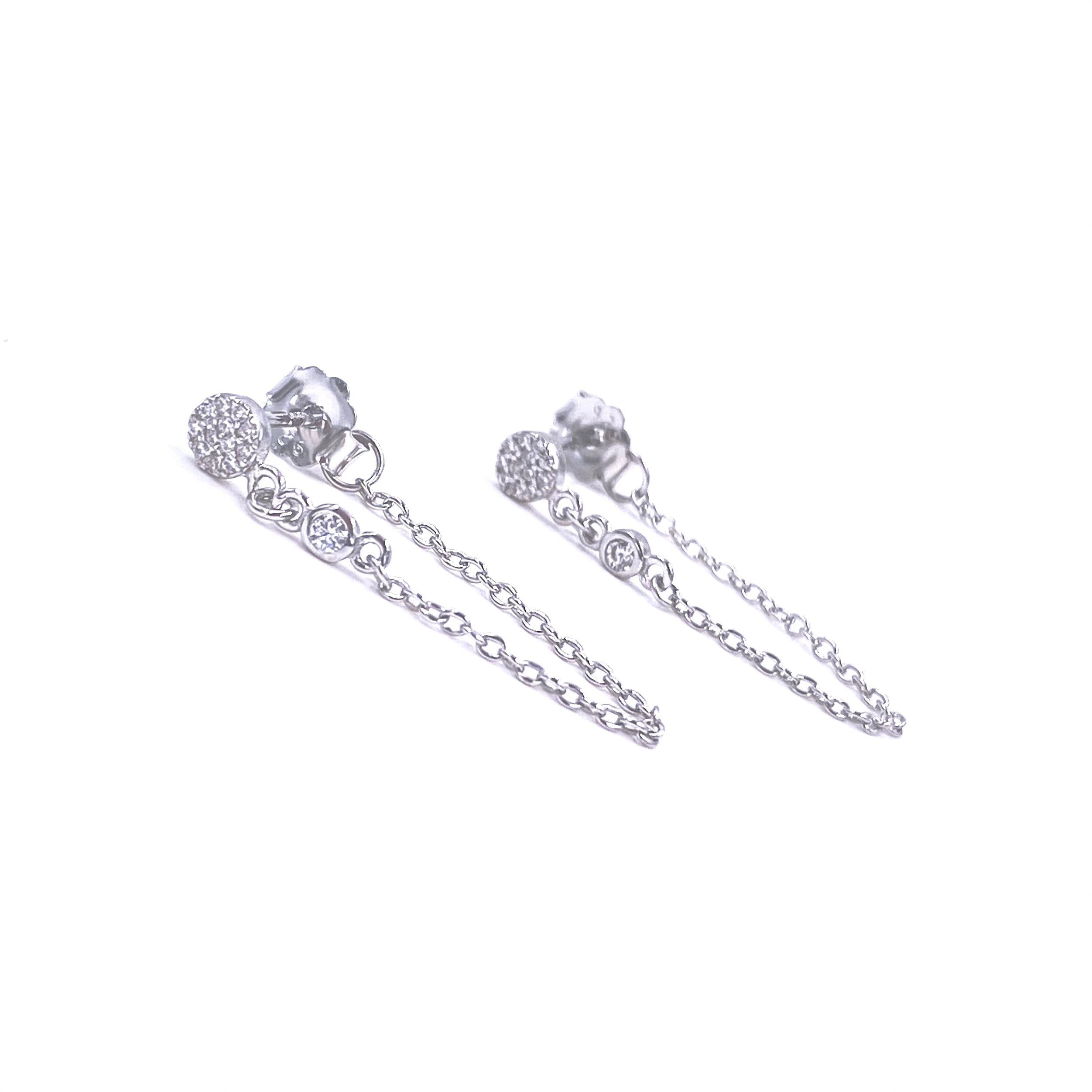 Ashley Gold Sterling Silver Double CZ Drop Chain Earrings for Women - Elegant Dangling Crystal Earrings for Parties, Weddings & Evening Events