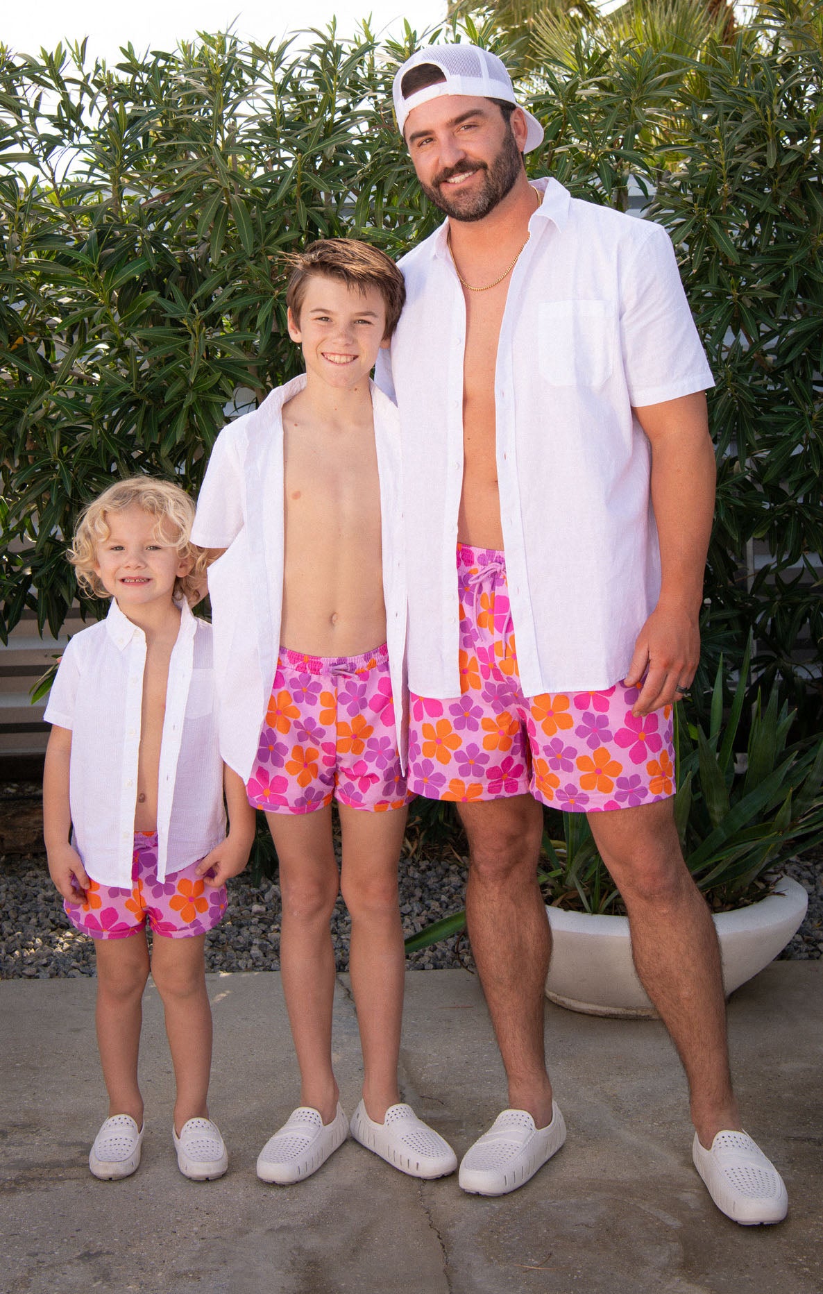 Little Beach Bum Boys Swim Trunks - Pink Daisy Print Quick-Dry Swim Shorts for Toddler & Kids | Perfect for Pool, Beach & Summer Water Activities