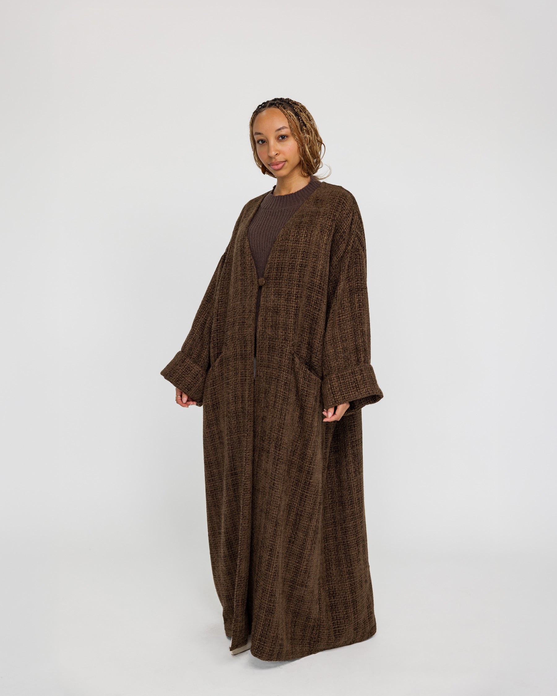 Elegant Tweed Abaya Dress for Women - Modest Islamic Clothing for Prayer, Wedding & Special Occasions