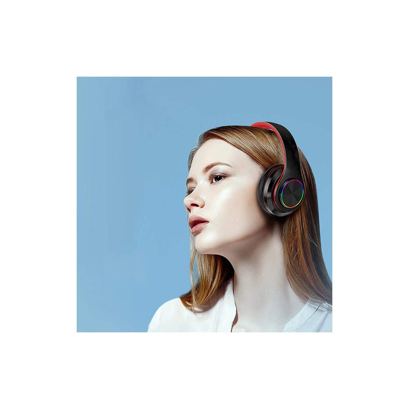 Wireless Bluetooth Over-Ear Headphones with Deep Bass, Colorful LED Lights & Built-in Mic - Lightweight Foldable HiFi Stereo Headset for Kids & Adults - Perfect for School, Classroom, Home, Travel, Office, PC & Smartphone Use - White