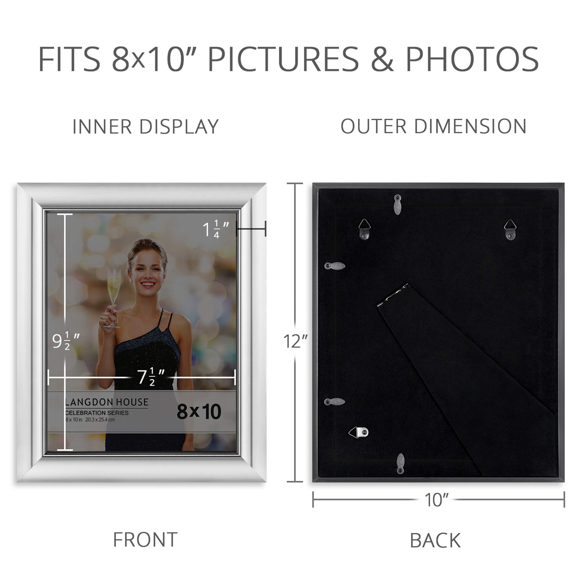 Silver 8x10 Picture Frames 3 Pack - Wall or Tabletop Display for Photos