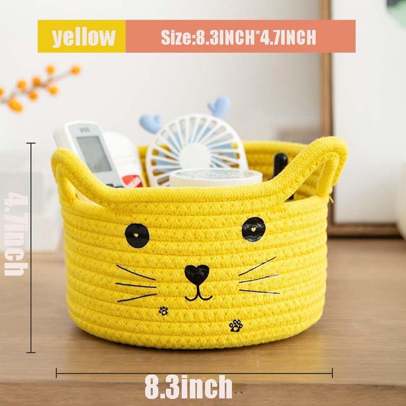 Kamuavni Woven Storage Basket - Cotton Rope Baby Organizer with Handle, Nursery Toy Bin for Kids, Pet Cat Dog Basket, Easter Gift Basket (Yellow) - Perfect for Nursery Organization, Pet Toy Storage & Holiday Gift Giving