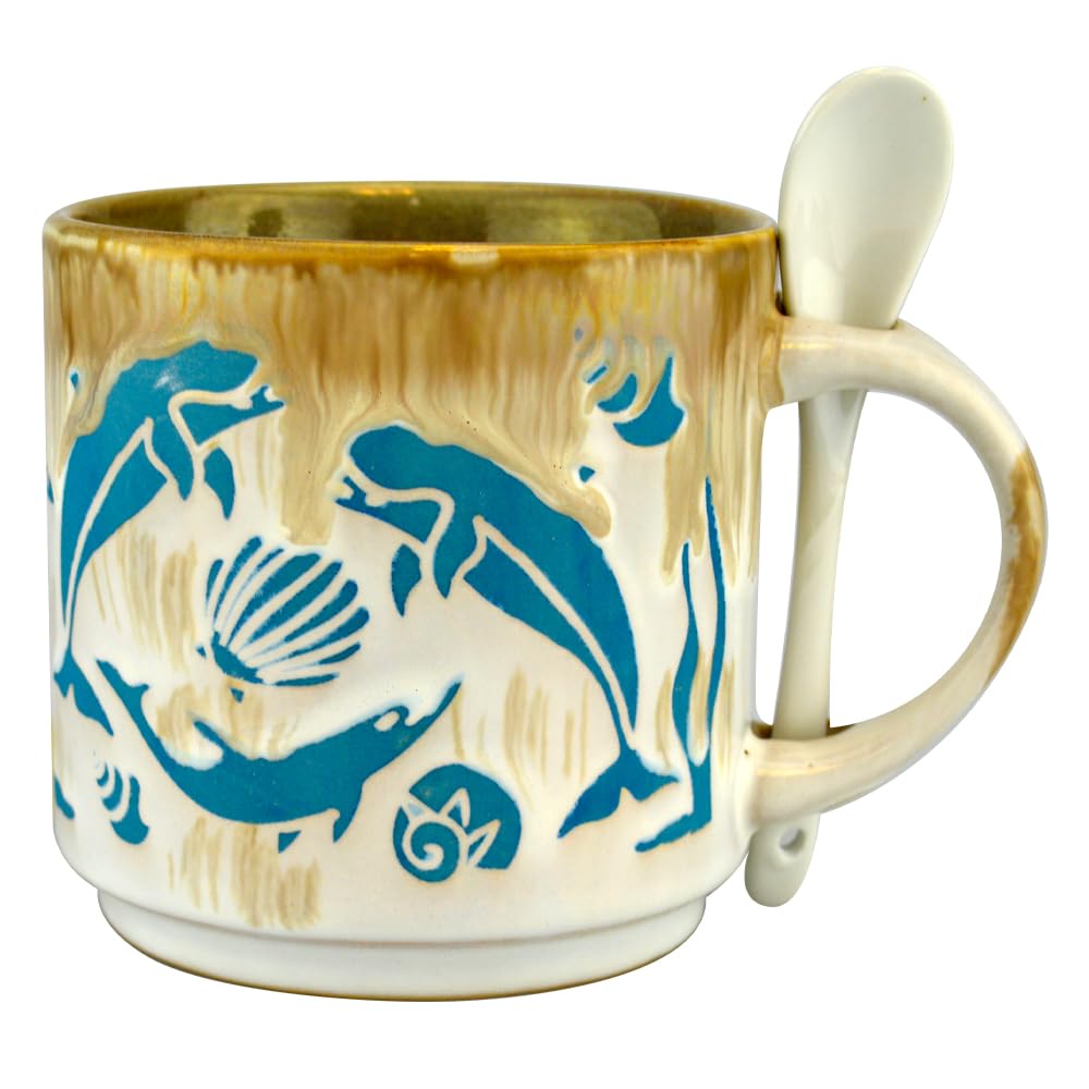 4-Pack Ceramic Espresso Cups Set with Seashell Design - 5oz Small Coffee & Tea Mugs for Home, Kitchen, and Cafe Use - Perfect for Espresso, Cappuccino, and Tea Time