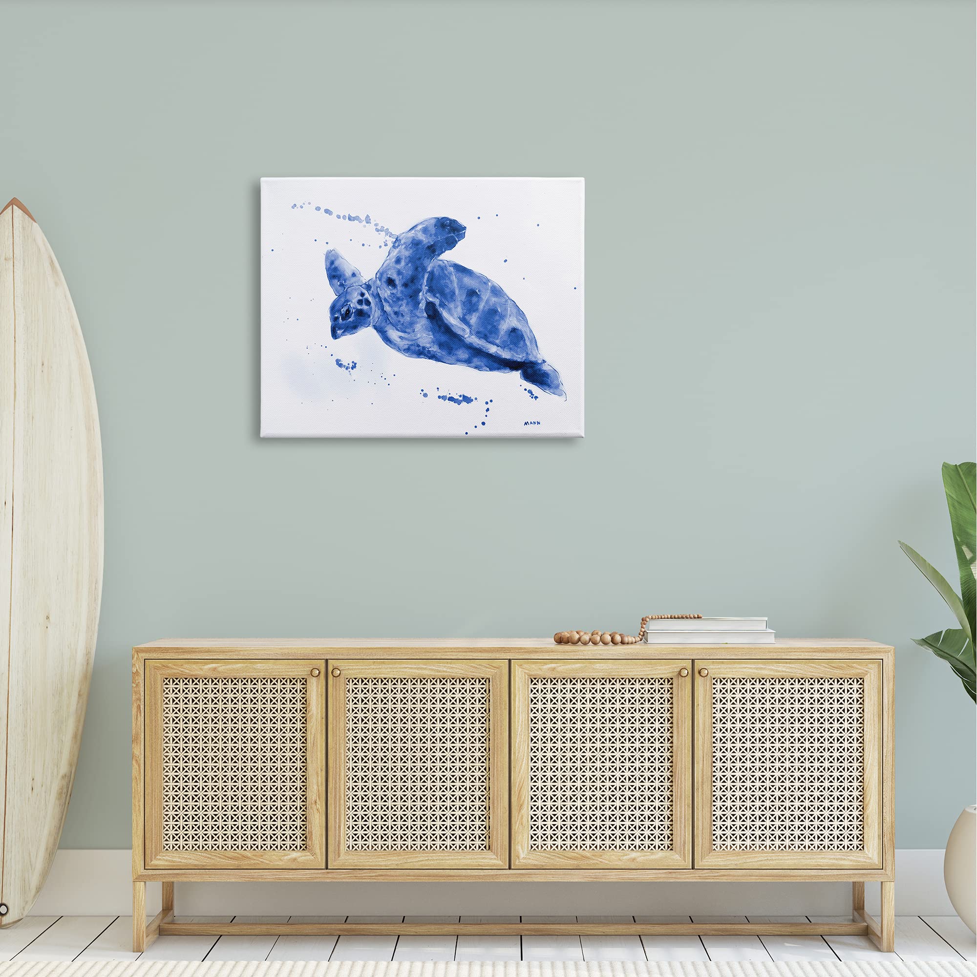 Stupell Industries Blue Sea Turtle Splashing Water Bubbles Wall Art - Coastal Decor by Patti Mann - Perfect for Beach House, Bathroom & Ocean-Themed Nursery Decor