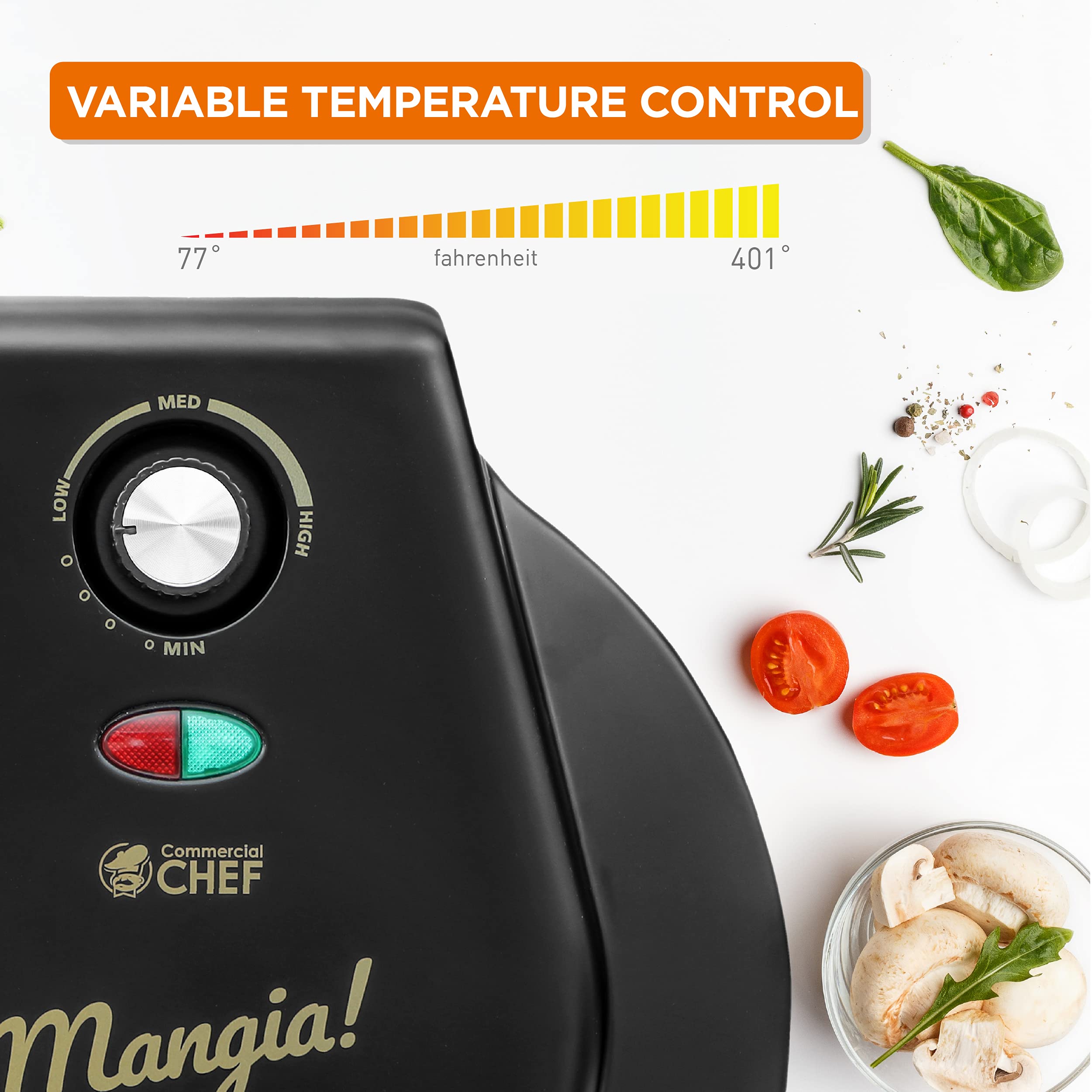 Commercial Chef 12-inch Black Pizza Maker with Adjustable Temperature Control - Perfect for Home Kitchens, Restaurants & Outdoor Cooking