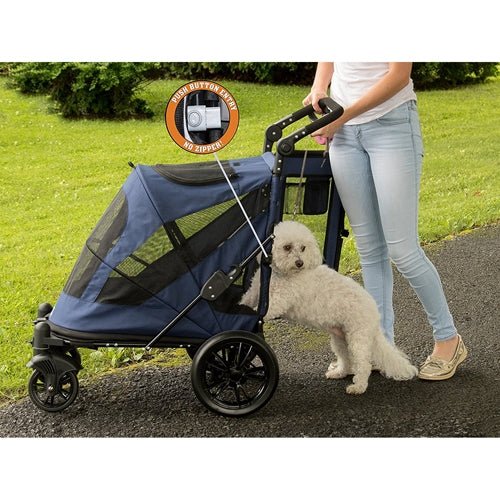 Premium Excursion No-Zip Pet Stroller - Midnight Blue | Lightweight Foldable Dog & Cat Carrier for Outdoor Walks, Travel & Vet Visits