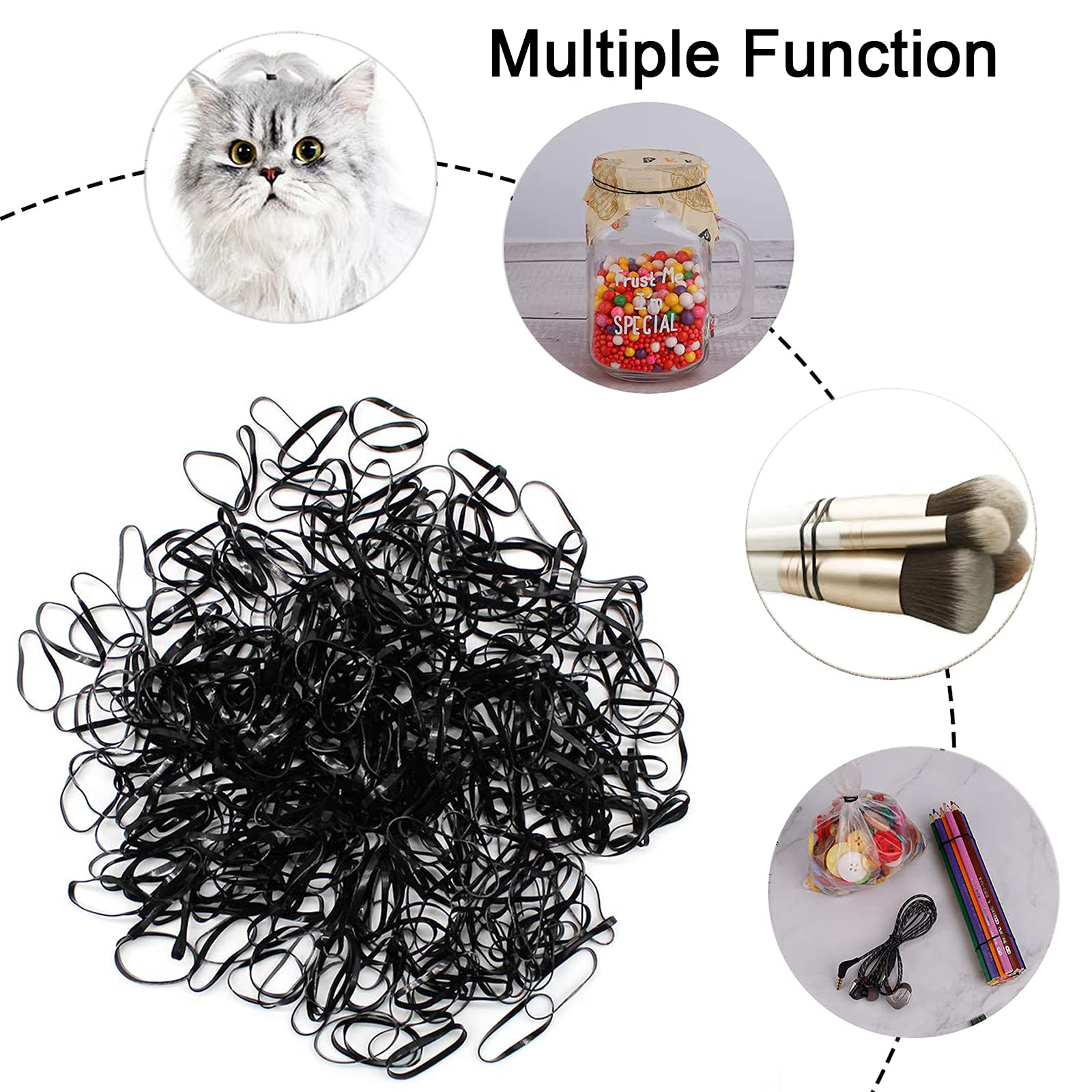 ILamourCar 500 Pcs Black Elastic Hair Bands Set - Small Hair Rubber Bands for Kids, Braids & Wedding Hairstyles - Includes 10 Colorful Hair Grips (Perfect for School, Sports, Dance & Everyday Styling)