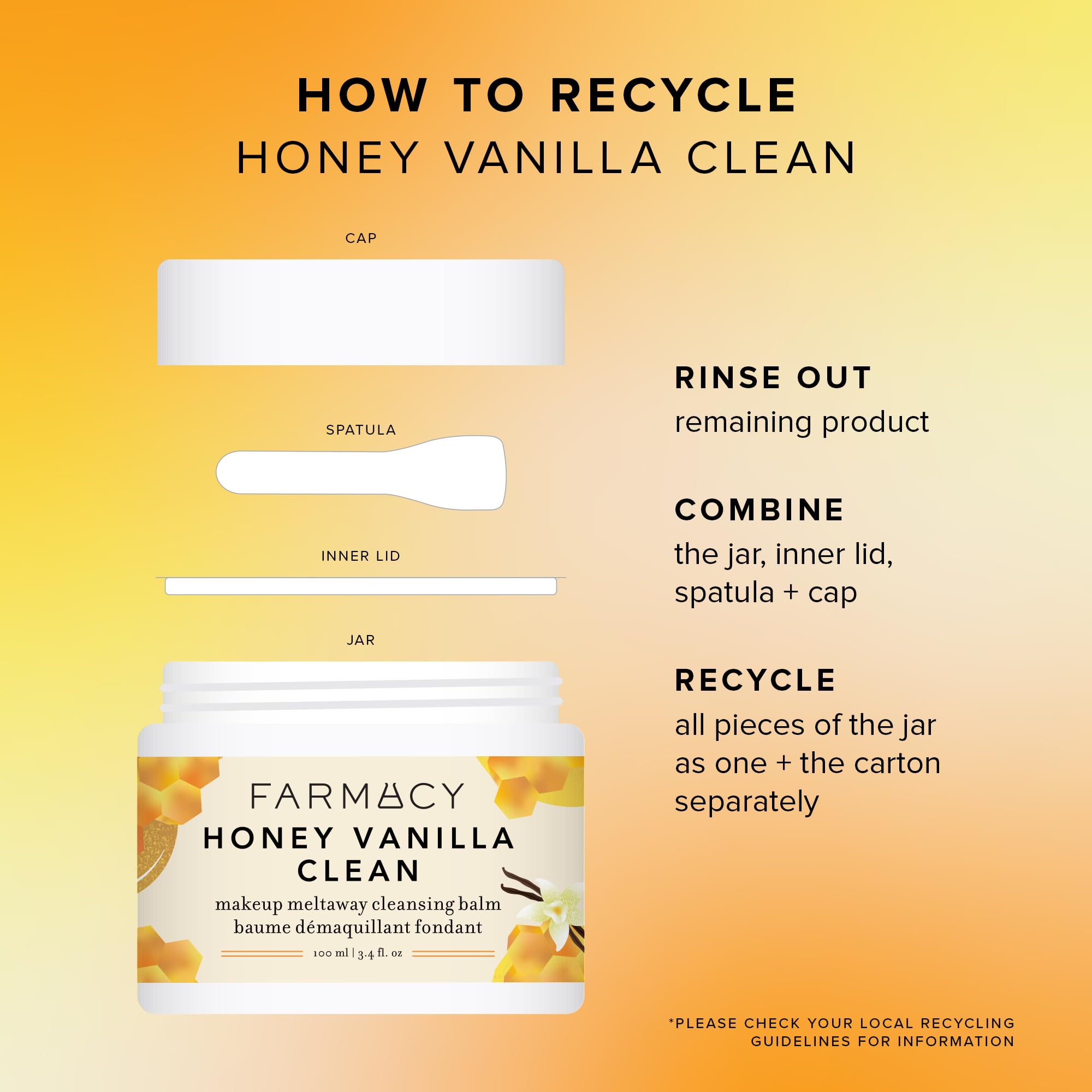 Farmacy Honey Vanilla Makeup Remover Cleansing Balm - Waterproof & Oil-Based Facial Cleanser for Sensitive Skin - Gentle Exfoliating Double Cleanse - Transforms from Balm to Milky Lather (100ml) | Perfect for Removing Long-Wear Makeup & Sunscreen Before Bedtime