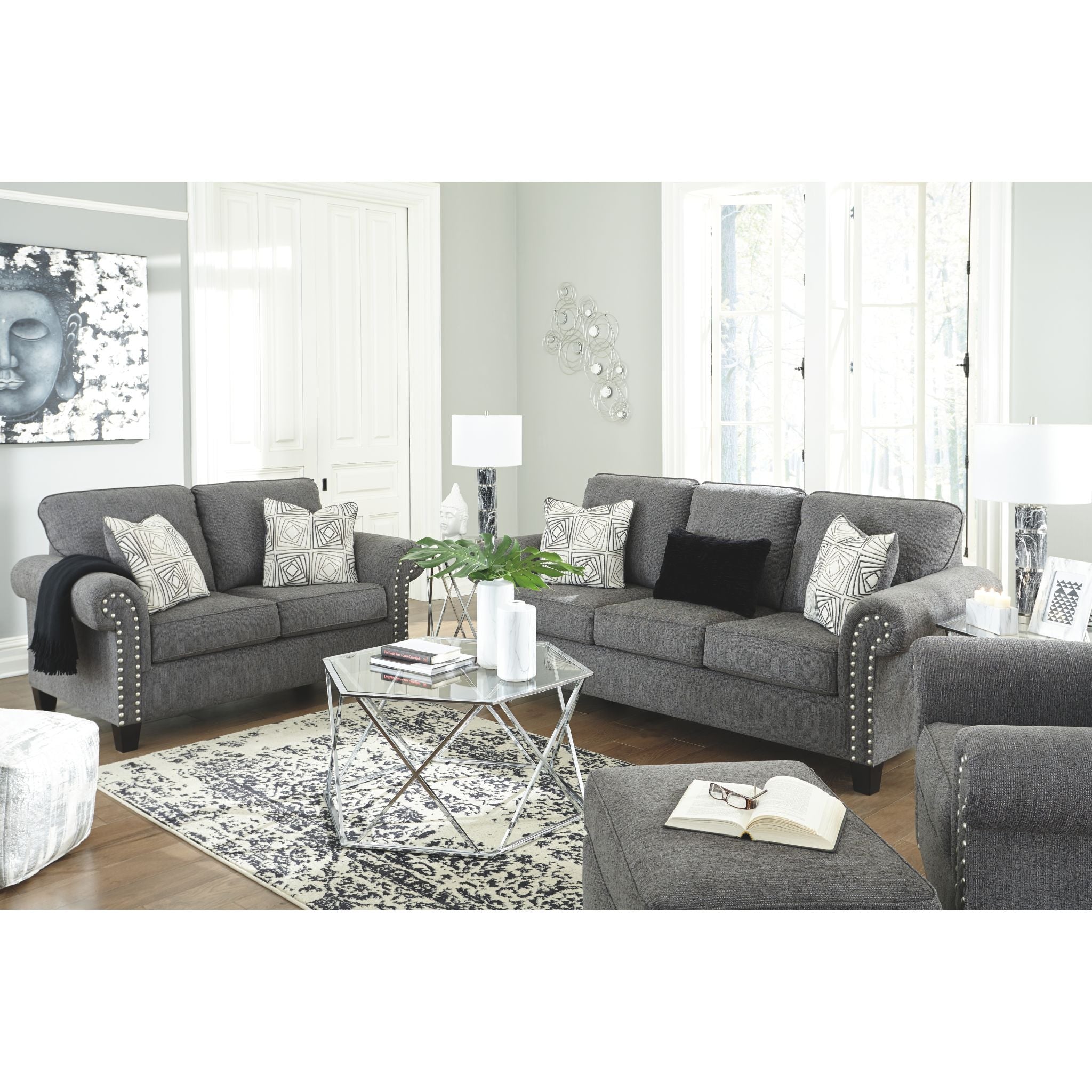 Agleno Loveseat Sofa - Modern Charcoal Gray Fabric 2-Seater Couch for Living Room, Apartment, and Small Spaces