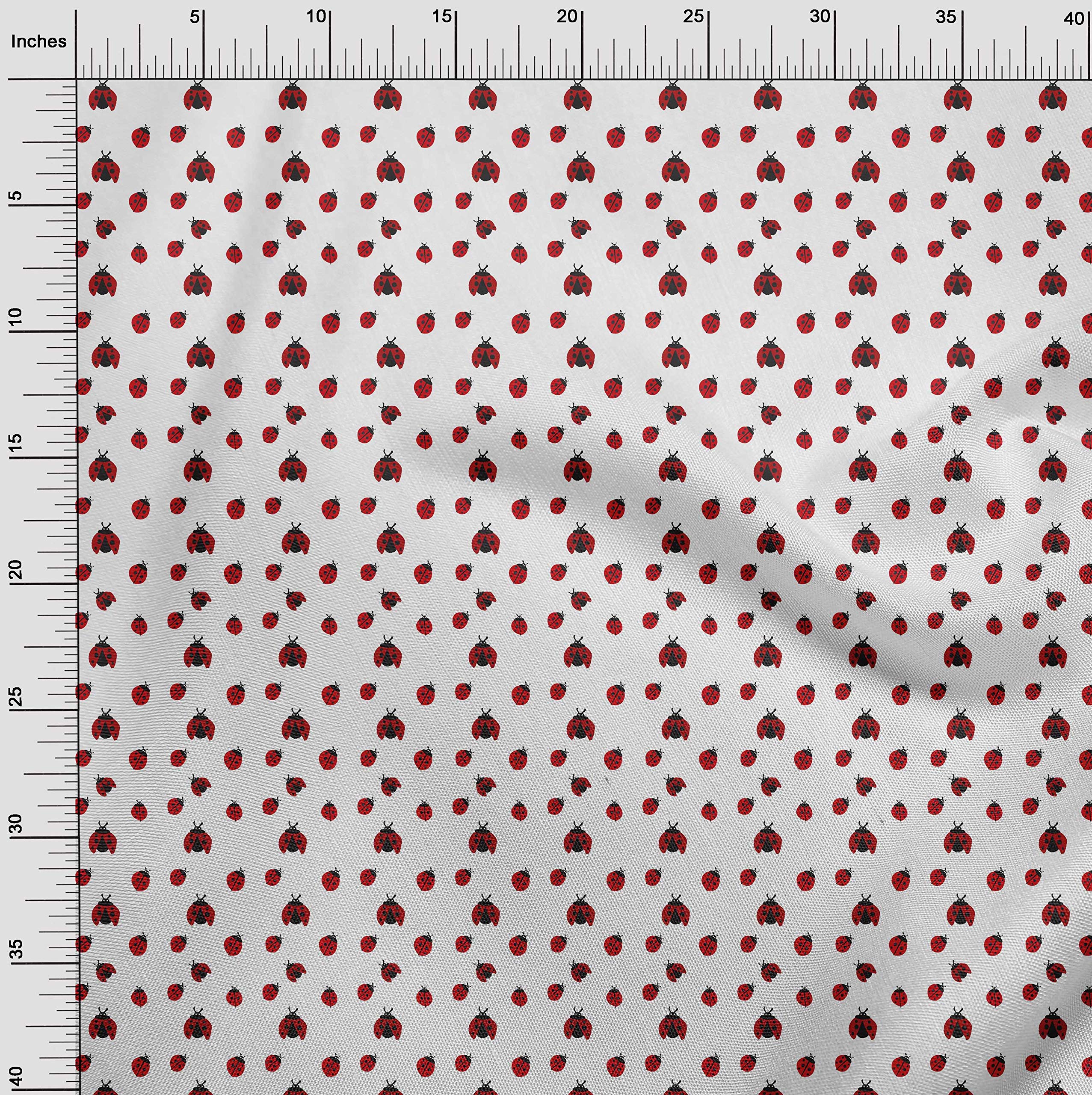 oneOone Viscose Chiffon Fabric - White with Red Insect Print - 42 Inch Wide - DIY Clothing & Sewing Supplies by The Yard | Perfect for Dresses, Scarves & Home Decor Projects