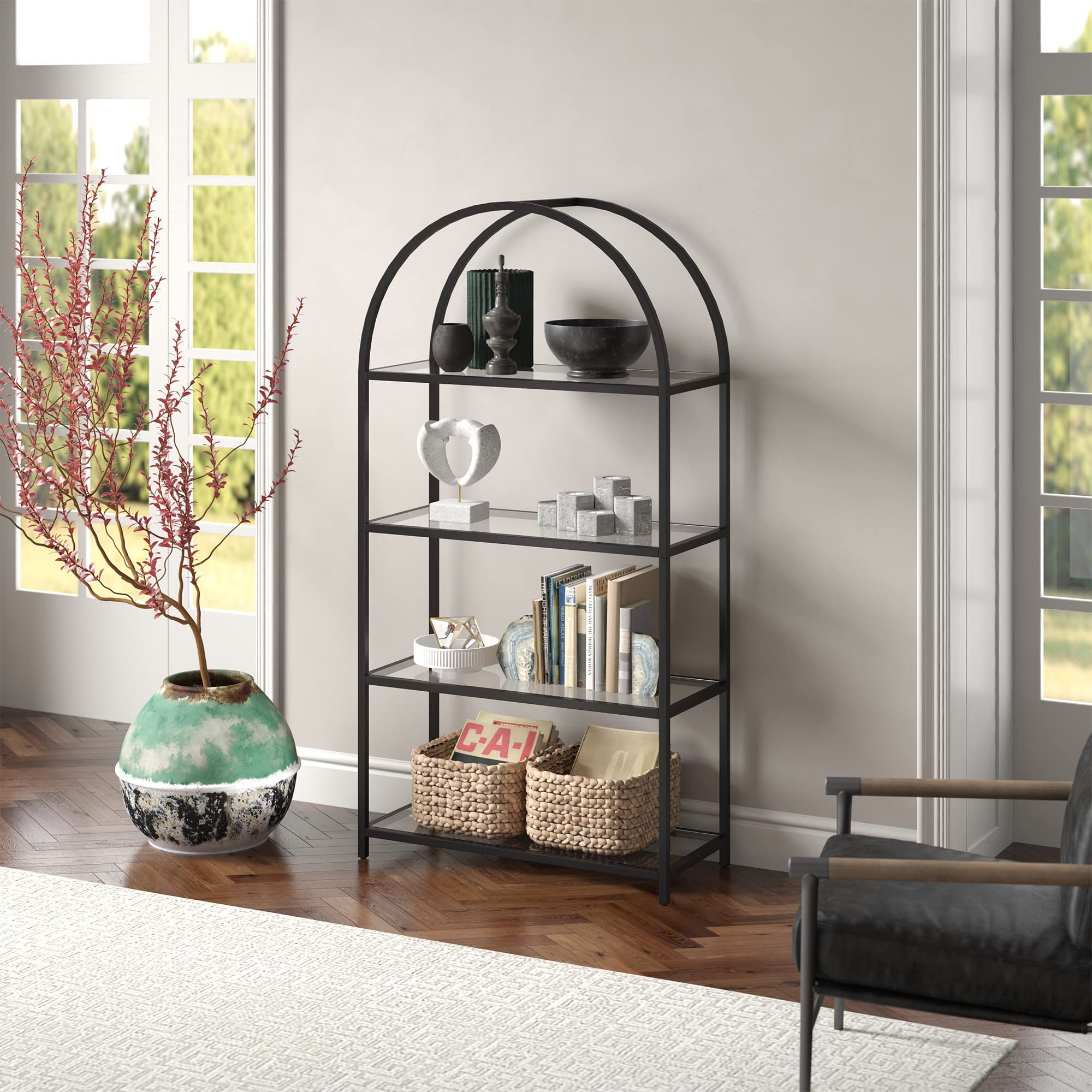 Garrett 62 Inch Tall Rectangular Bookcase - Blackened Bronze Finish - Modern Bookshelf for Living Room, Office & Library Storage