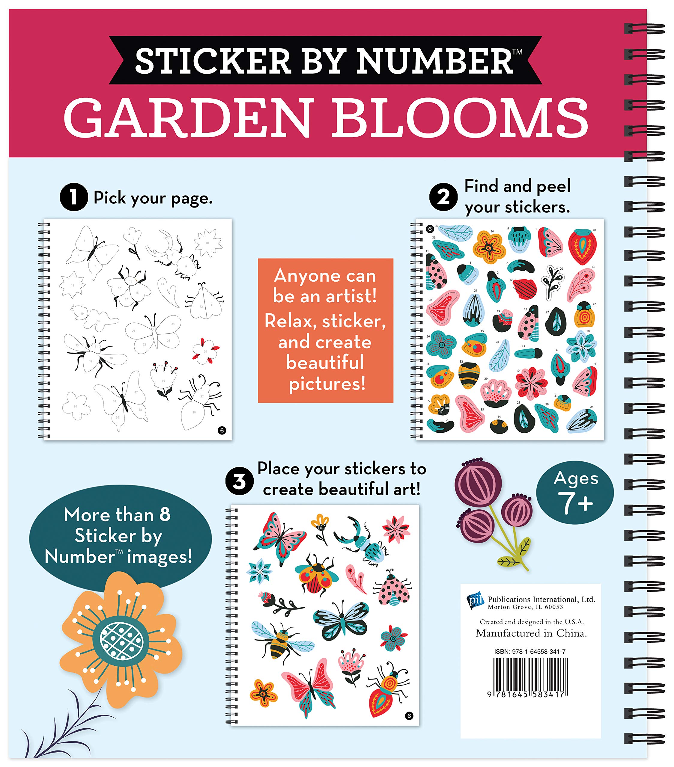 Brain Games - Sticker by Number: Garden Blooms | DIY Relaxation Art Kit for Adults & Kids | Perfect for Stress Relief, Home Decor & Gift Giving