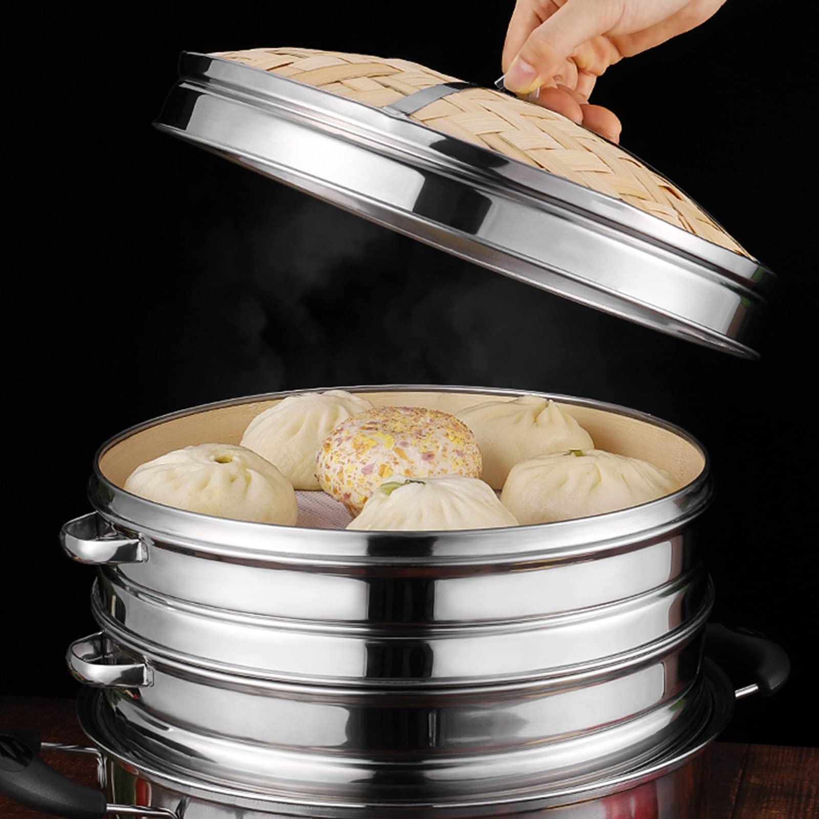 Premium 9.3-inch Bamboo Steamer Basket for Healthy Cooking - Perfect for Dim Sum, Dumplings, Buns & Asian Cuisine - Natural & Durable Kitchen Cookware for Steaming Meat, Vegetables & More