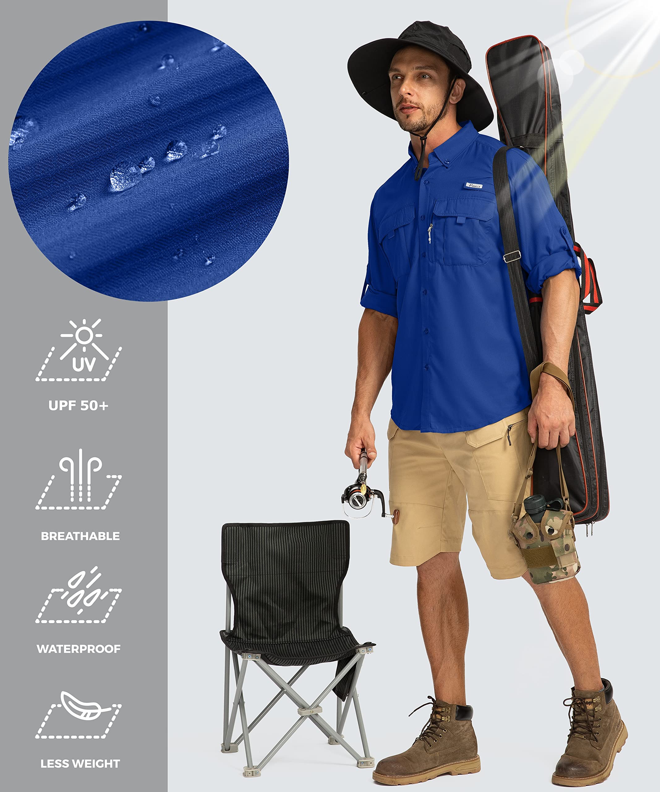 UPF50+ Men's Fishing Shirts Long Sleeve Sun Protection for Outdoor Work & Travel