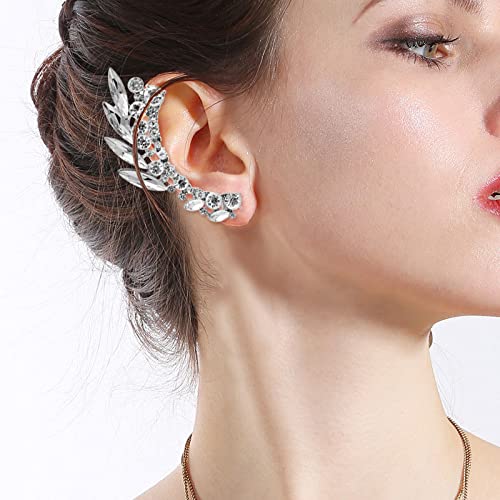 Silver Angel Wings Ear Cuff Earrings - Crystal Crawler Climber Ear Cuffs for Women | Christmas Gifts, Birthday Presents | Perfect for Parties, Weddings & Special Occasions