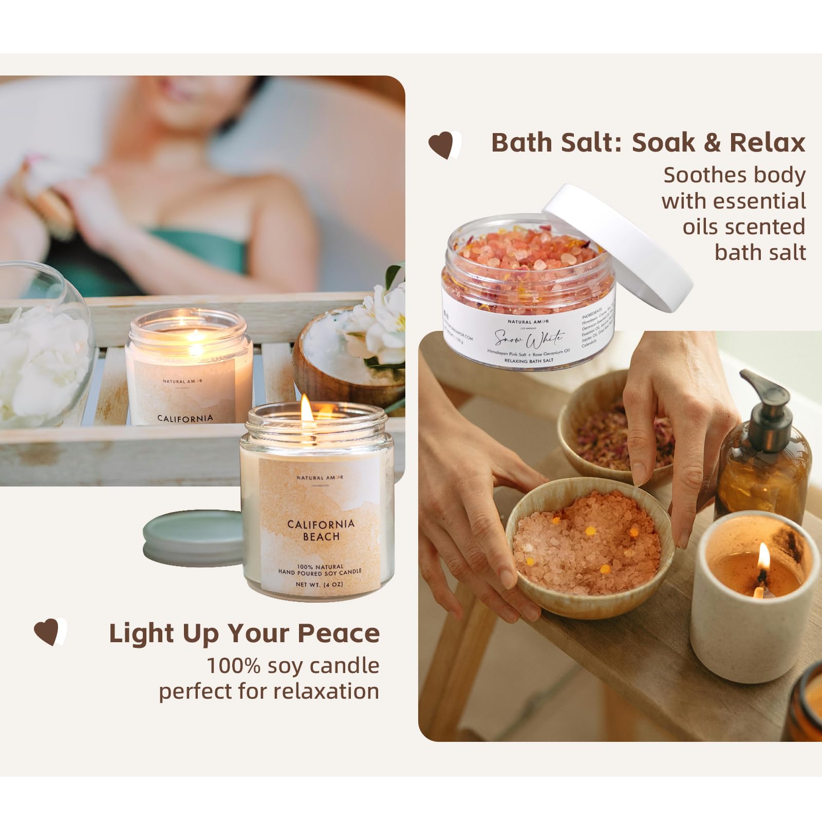 Natural Amor Handmade Spa Gift Set - 5 Piece Relaxing Skin Care Set for Women | Organic Self-Care Kit with Bath Salts, Body Butter & More | Perfect Birthday, Mother's Day & Holiday Gift | Ideal for Home Spa Nights, Pampering Sessions & Stress Relief