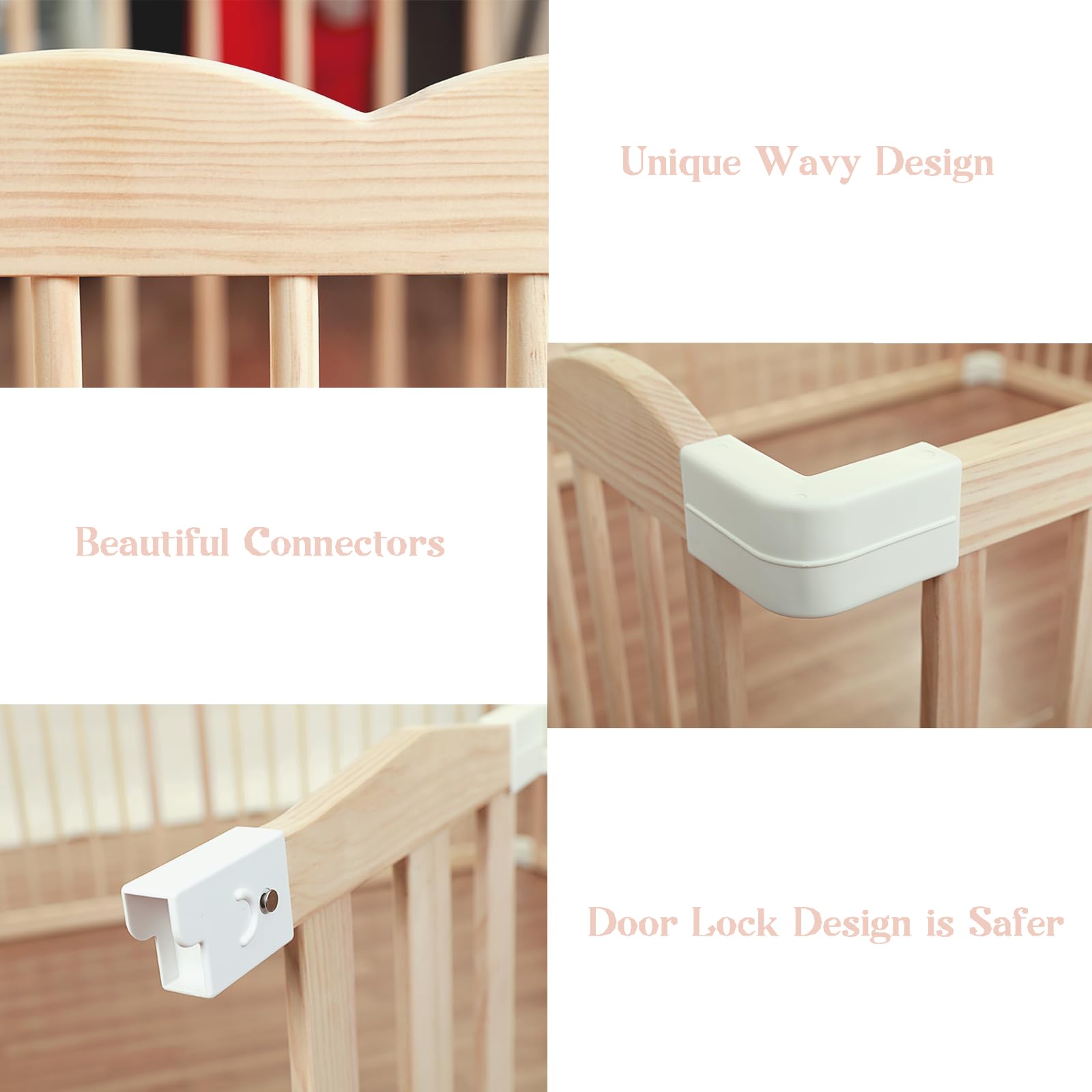 Wooden Baby Playpen for Babies & Toddlers - Large Adjustable Playard with Locking Gate, Easy to Assemble & Portable (62x70x24 Inch) - Safe Play Area for Nursery, Living Room & Outdoor Use