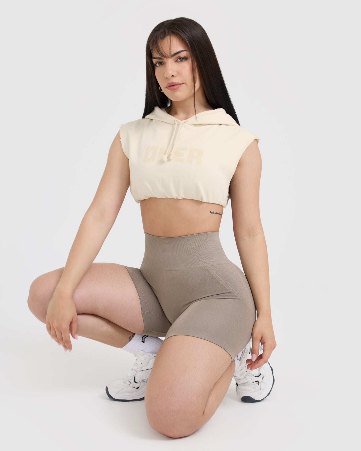 Raw Lounge Sleeveless Crop Hoodie for Women - Off White | Summer Streetwear, Yoga & Casual Outfit Essential