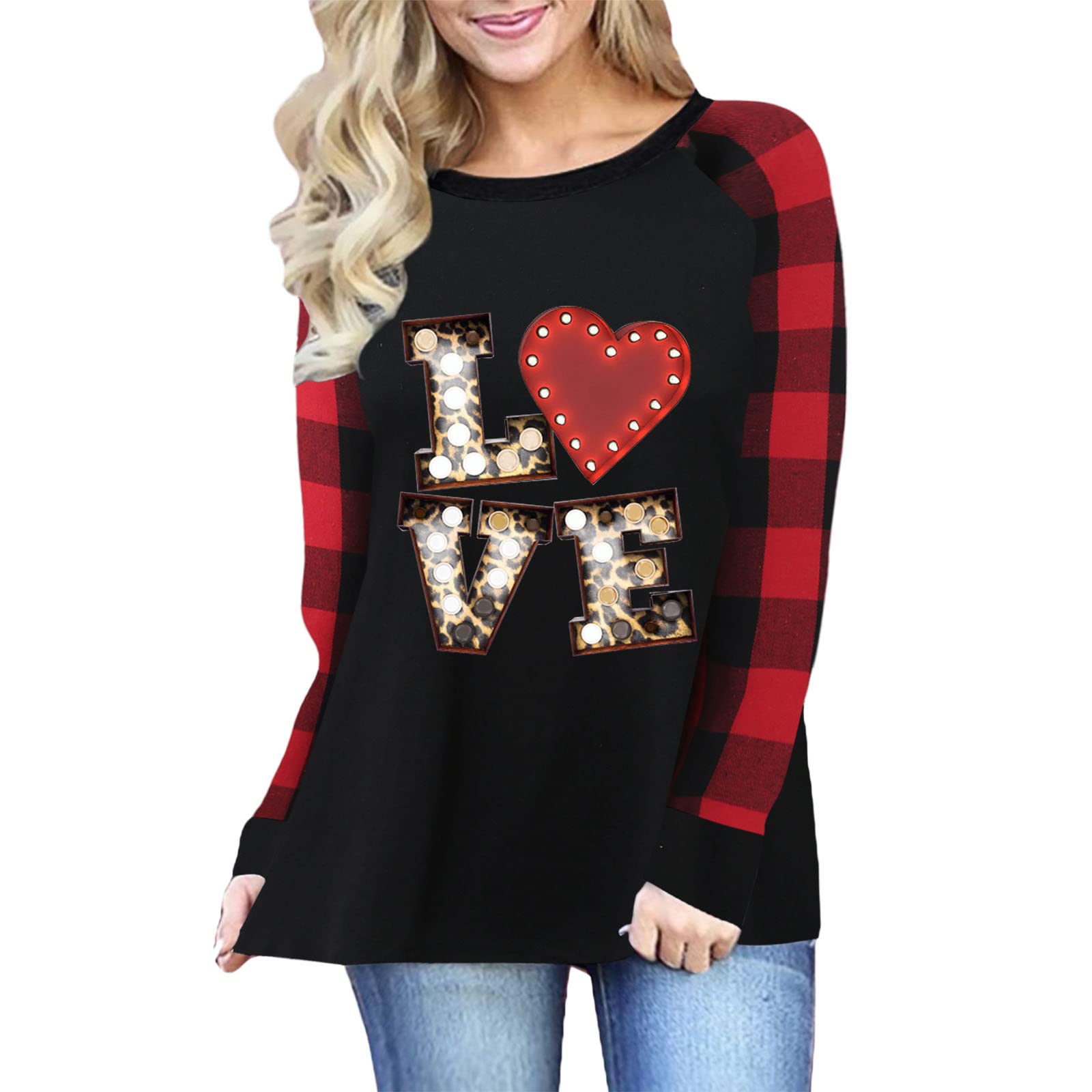Women's Valentine Day Heart Print Long Sleeve Blouse - Romantic Love T-Shirt for Summer & Date Nights - Perfect for Casual Wear, Parties & Gifts