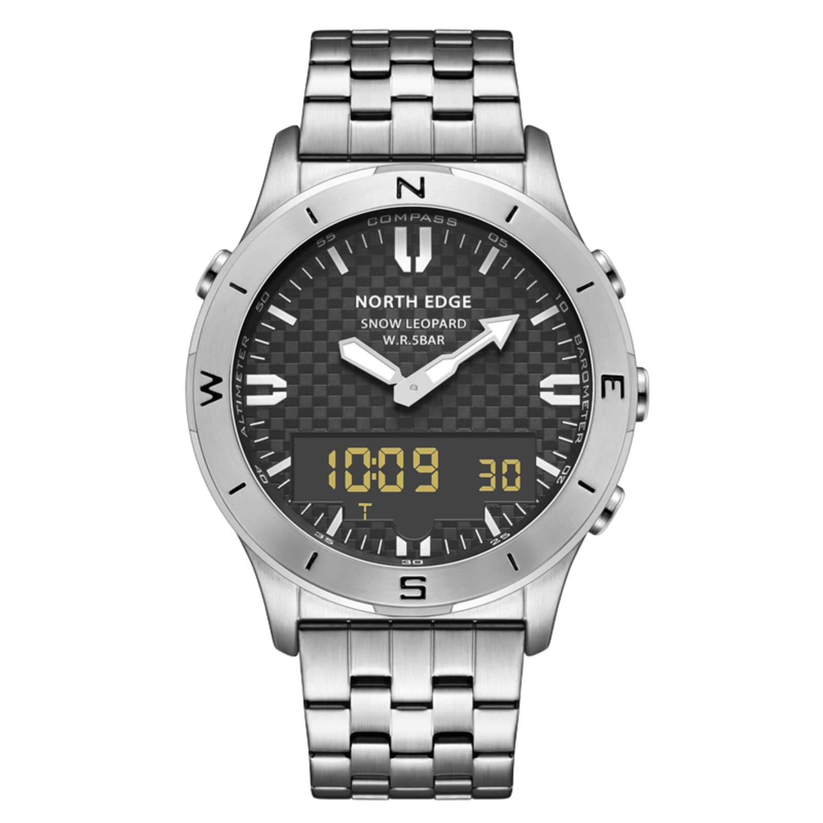 Luxury Stainless Steel Analog Digital Men's Watch with Altimeter & Compass - Waterproof Sports & Business Watch for Outdoor Activities, Hiking & Office Wear