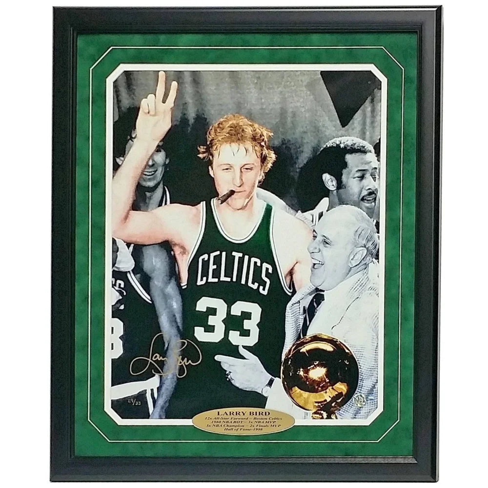 Larry Bird Autographed Celtics 16x20 Photo Framed with Steiner COA - Limited Edition #D/33 - Perfect for Sports Memorabilia Collectors & Boston Celtics Fans - Great for Man Cave, Sports Bar Decor, or Gift for Basketball Enthusiasts