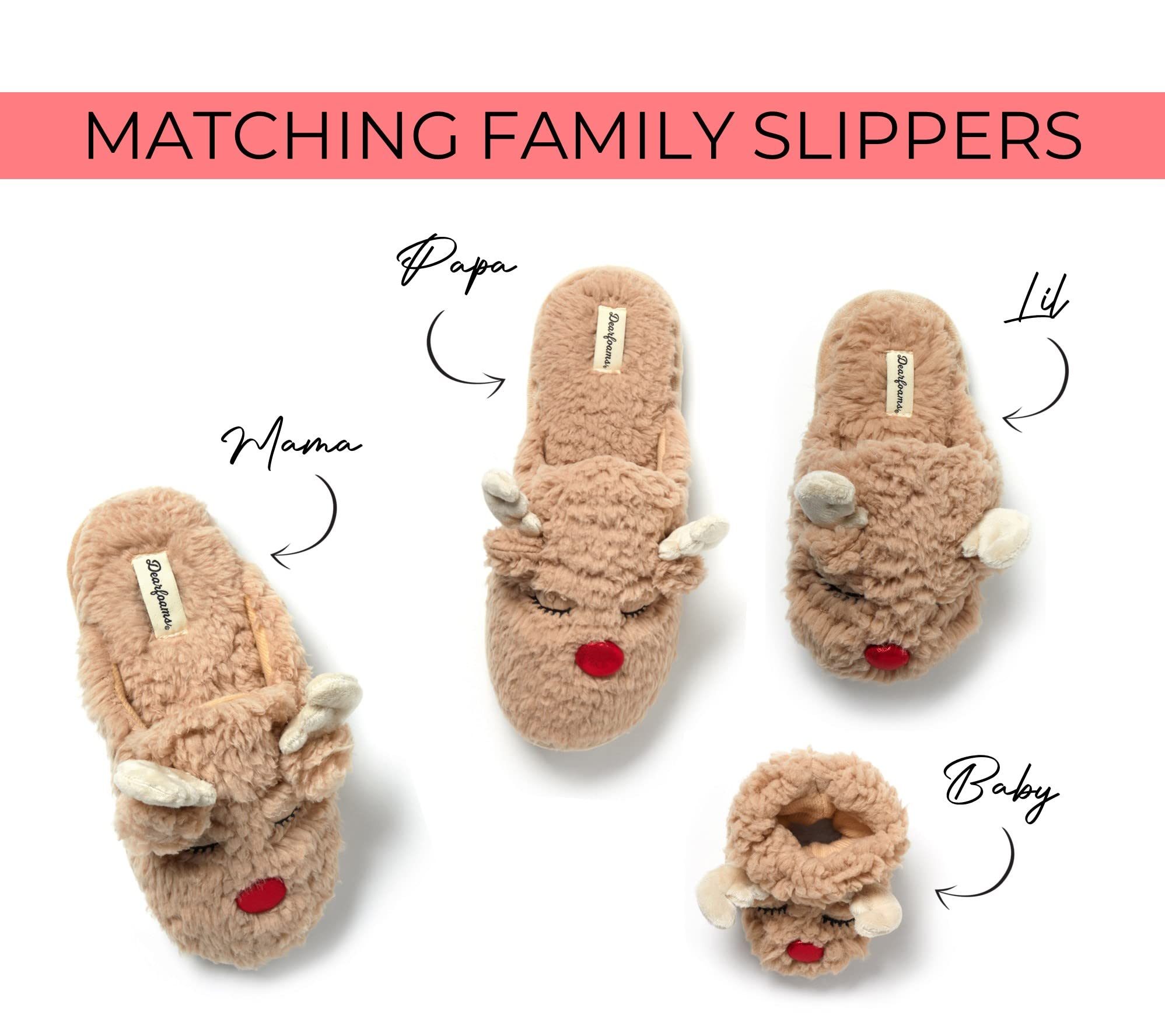 Dearfoams Unisex & Kids Matching Family Slippers - Cozy Holiday Christmas Reindeer & Turkey Design for Indoor Comfort - Perfect for Family Gatherings & Festive Celebrations