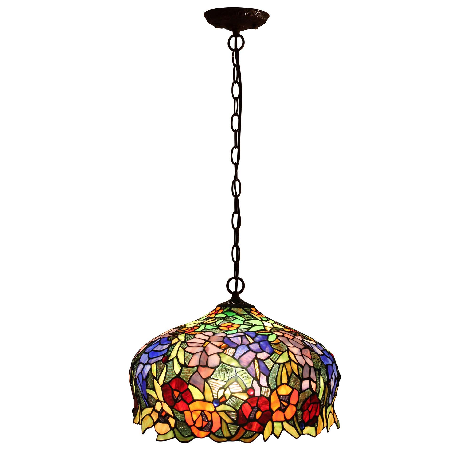 Bieye L10557 Tiffany Style Stained Glass Ceiling Pendant Light - 16