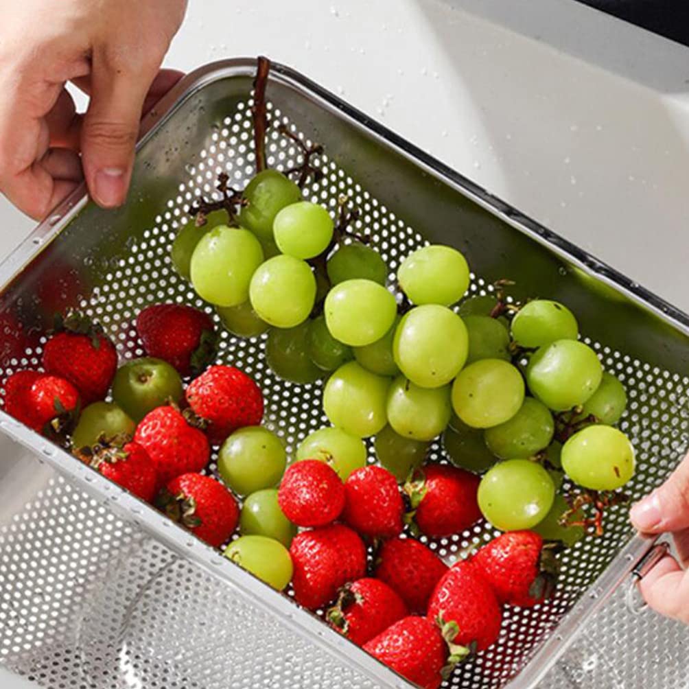 Stainless Steel Square Kitchen Strainer Colander Basket - Durable Fruit & Vegetable Washing Bowl for Mixing, Draining, and Food Prep - Perfect for Salad Making, Pasta Draining, and Kitchen Organization
