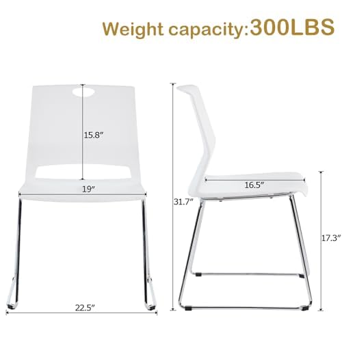 Stackable Plastic Chairs Set of 4 - White Reception Chairs with Durable Plastic Shell Seat for Conference Room, Dining Room, Waiting Area & Classroom - Perfect for Office, School, Restaurant and Event Seating