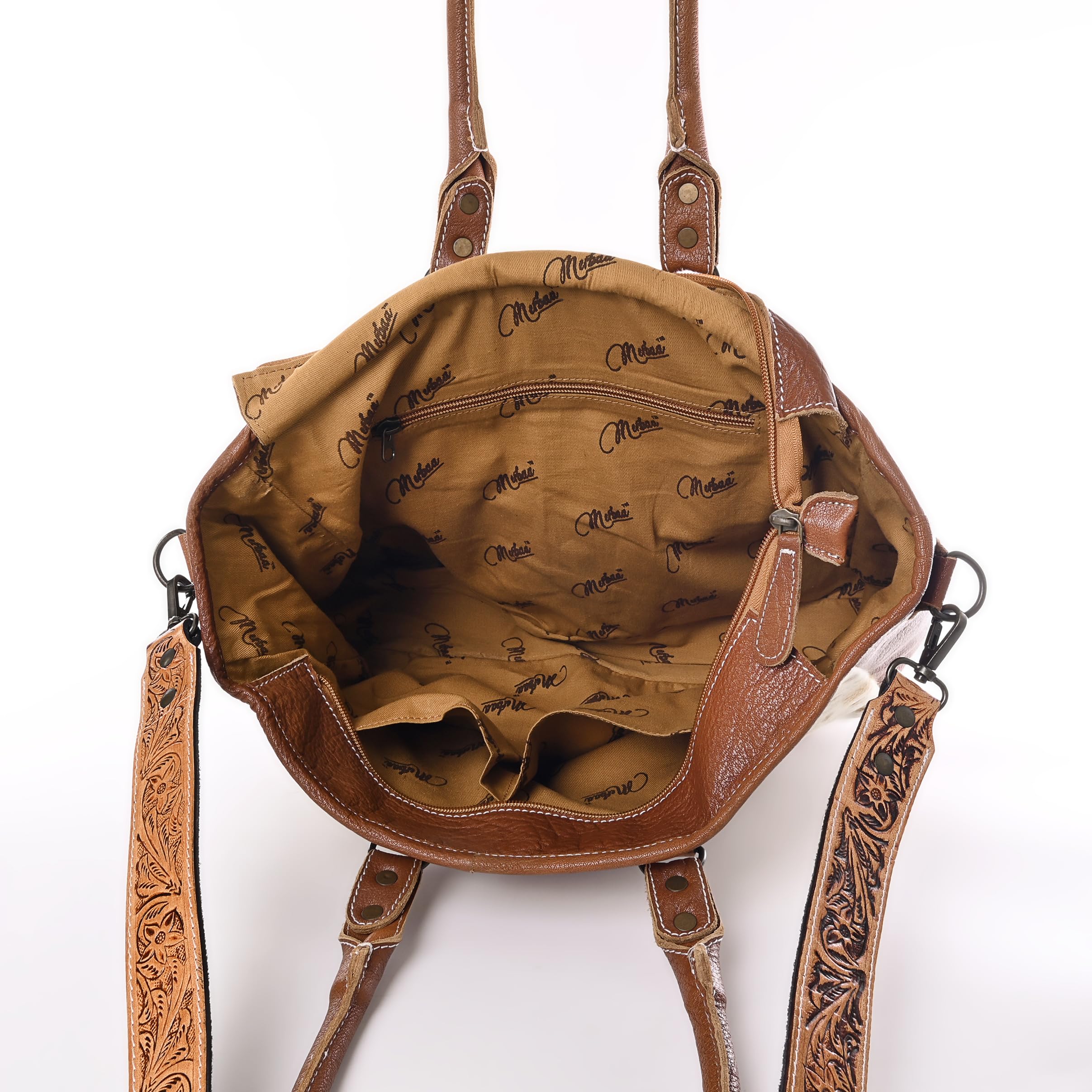 Western Cowhide Leather Tote Bag for Women with Adjustable Tooled Shoulder Strap - Stylish Handmade Leather Purse for Work, Travel & Everyday Use