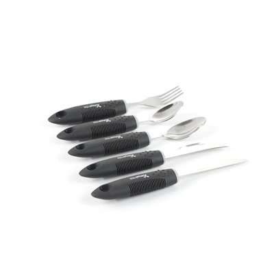 Adapt Tek Black Stainless Steel 5-Piece Adaptive Utensil Set - Lightweight, Non-Slip Grip, Ergonomic Design for Easy Eating - Perfect for Seniors, Arthritis & Hand Mobility Challenges (1 Count Box)