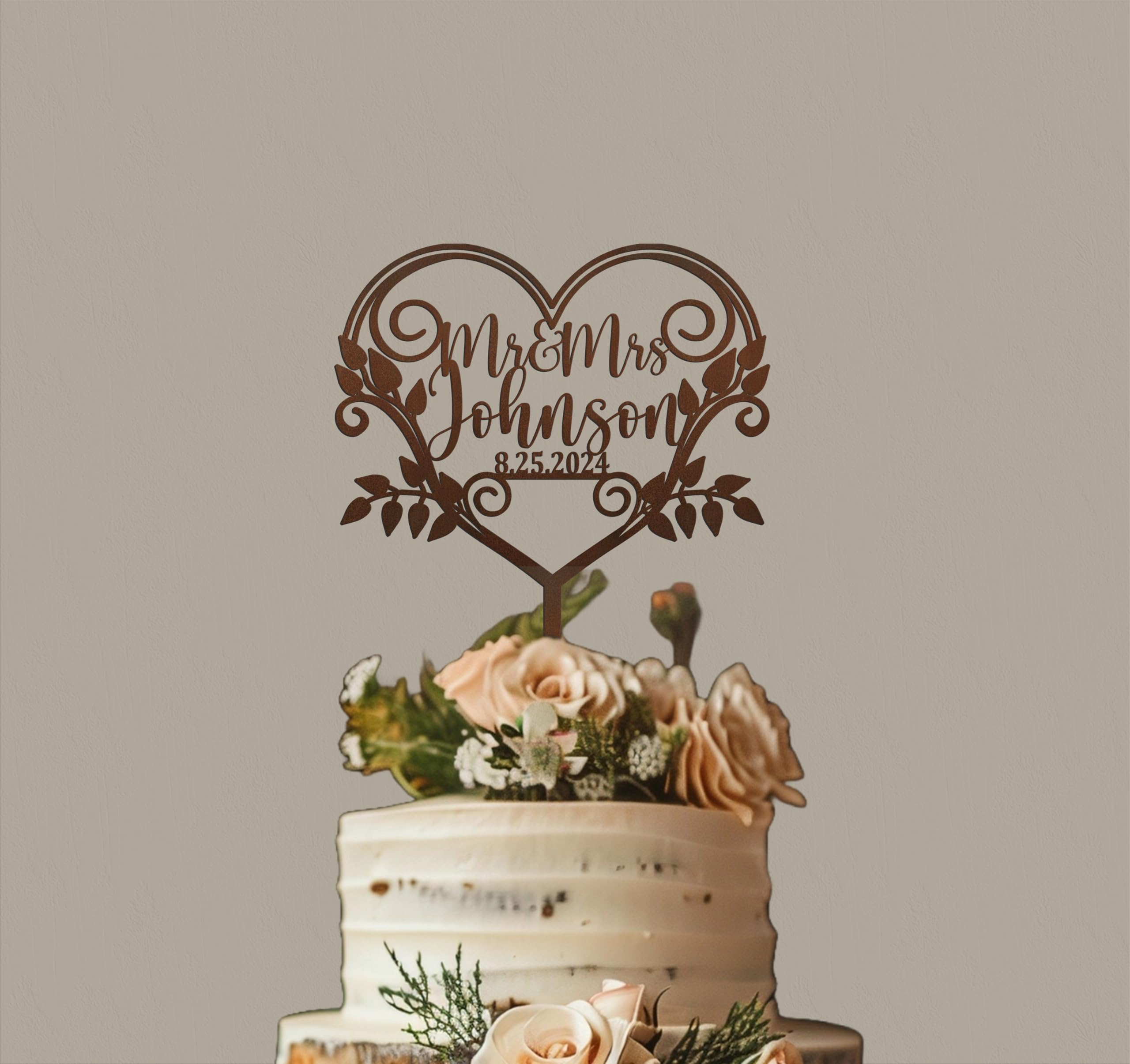 Rustic Wedding Cake Topper - Personalized Mr & Mrs Anniversary Cake Decor - Custom Calligraphy Cake Topper for Weddings, Anniversaries & Special Celebrations