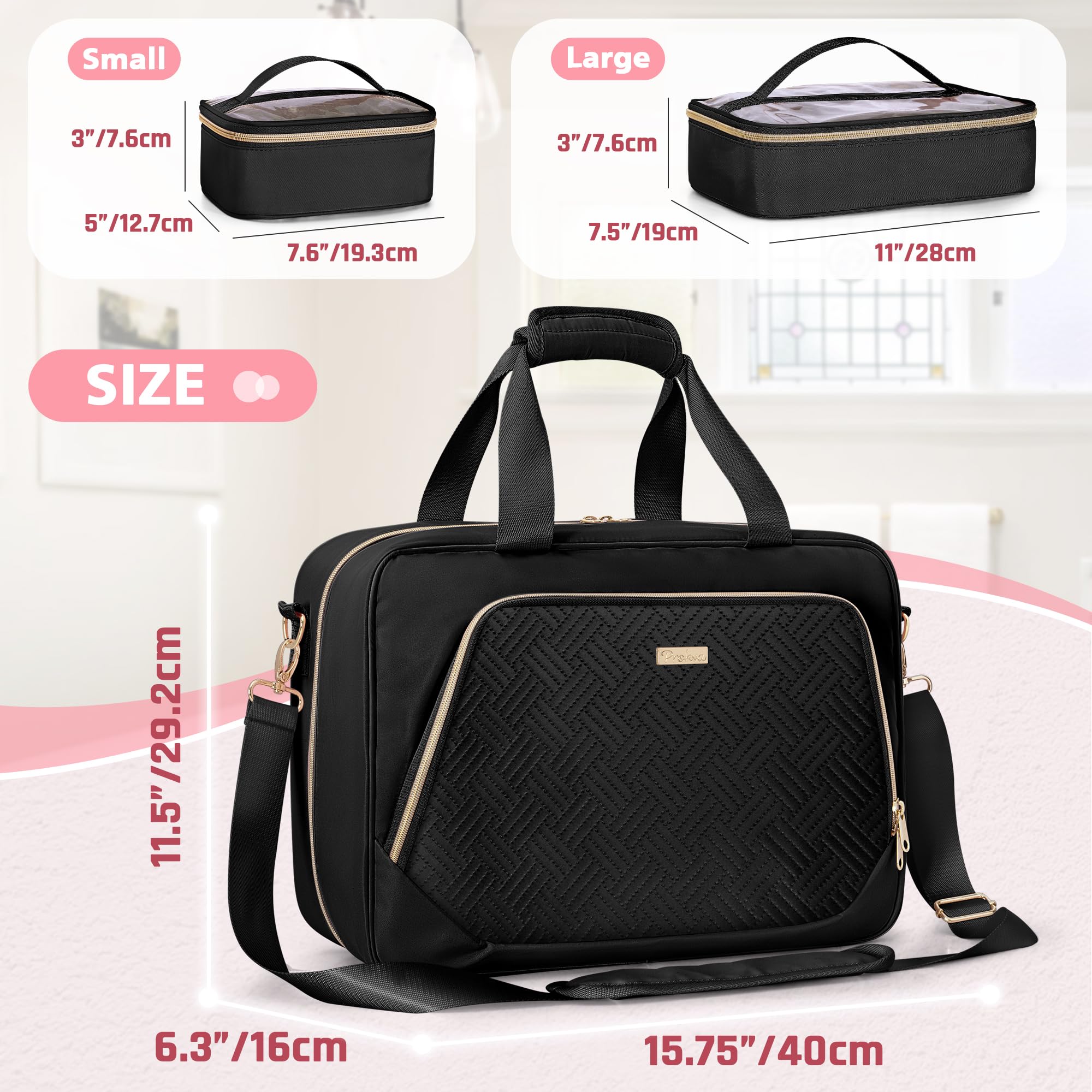 Large Travel Makeup Organizer Bag for Women with 4 Cases & Pockets - Perfect for Vacation & Business Trips