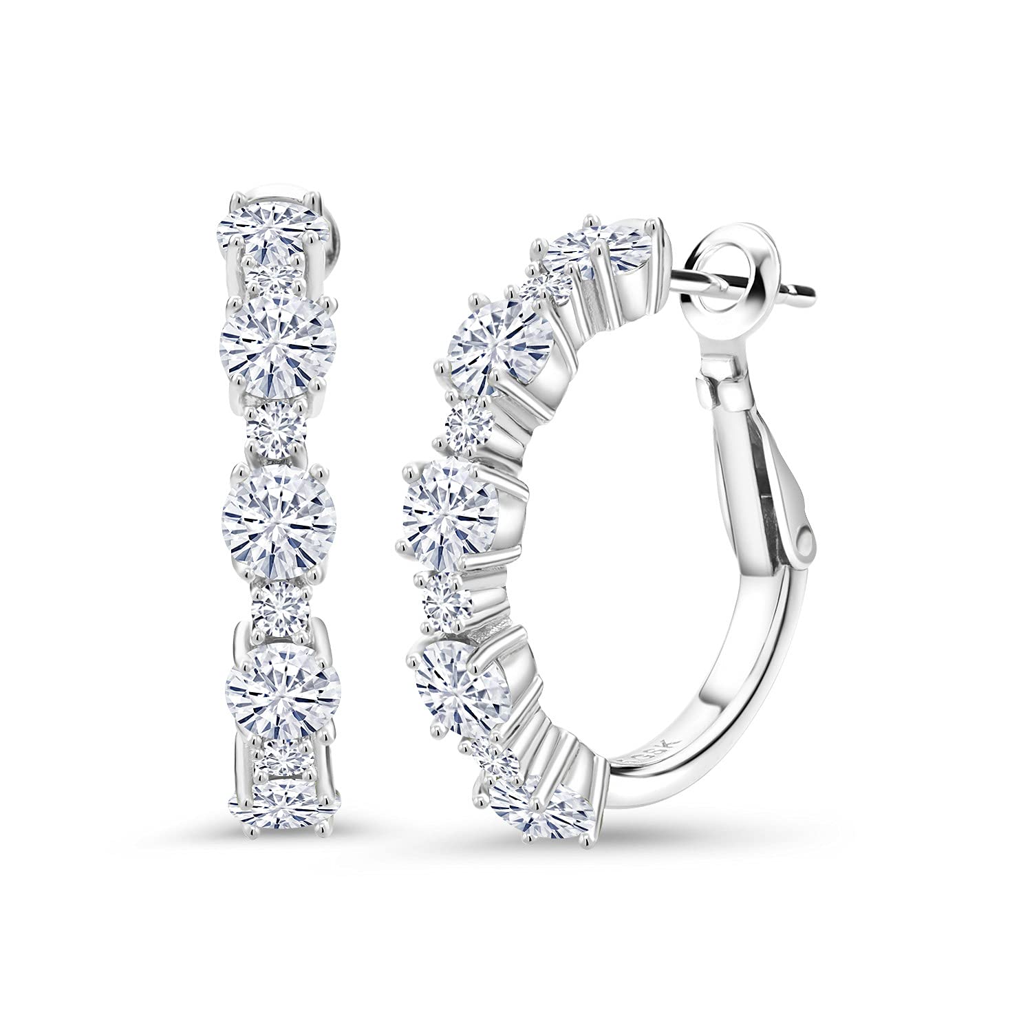 2.60 Cttw White Moissanite Hoop Earrings for Women - 925 Sterling Silver Round 4MM & 2MM - 1 Inch Diameter Dangle Earrings | Perfect for Weddings, Parties & Everyday Elegance
