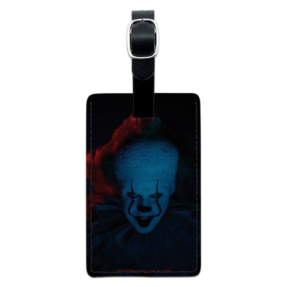 Blue Pennywise Rectangle Leather Luggage Tag - Horror Movie Inspired Carry-On ID Tag for Suitcases & Backpacks - Perfect for Travel, Cosplay & Stephen King Fans