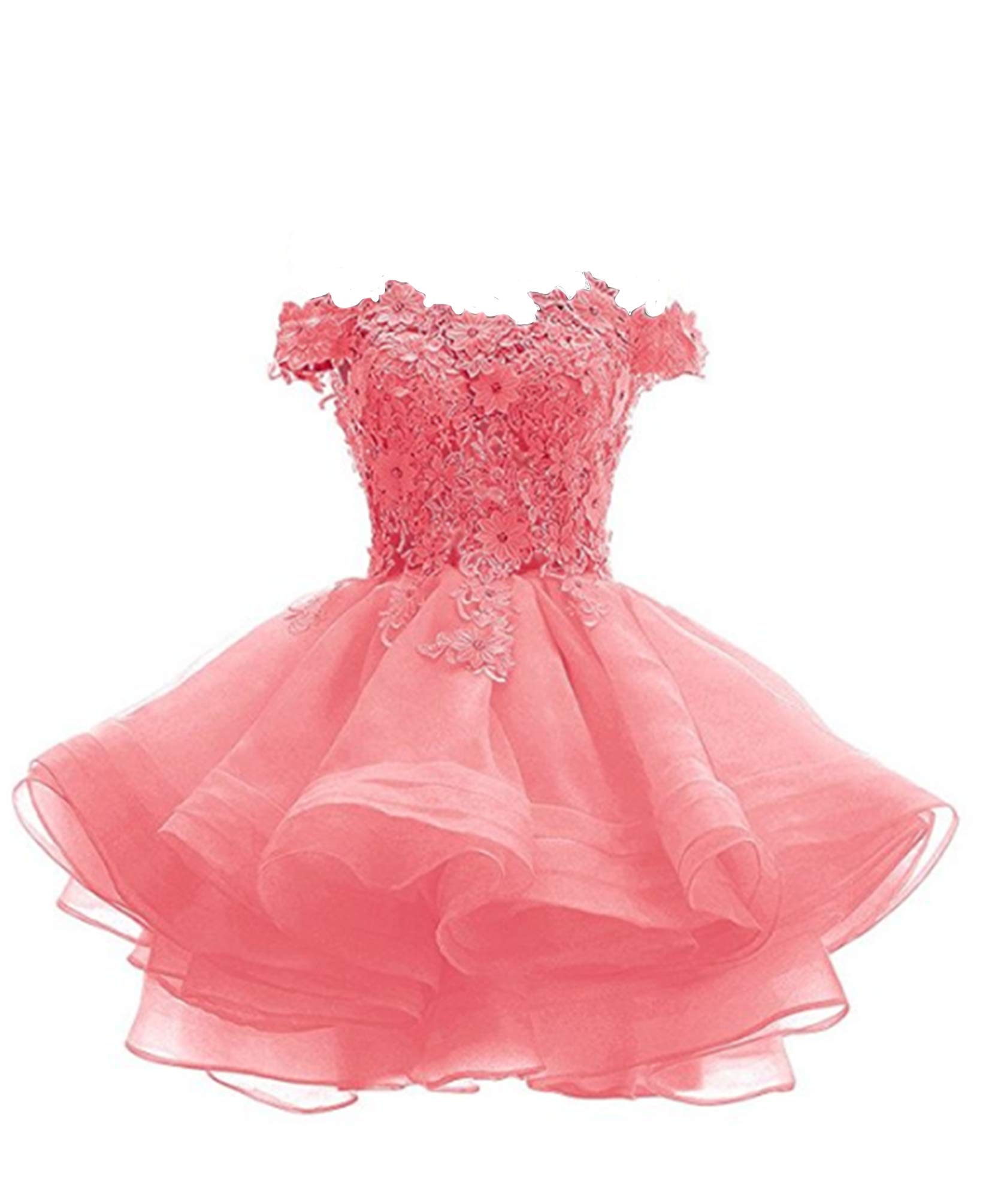 Angela Women's Off The Shoulder Organza Short Prom Dress - Elegant Homecoming Party Gown for Teens, Sweet 16, Quinceañera & Formal Events - Watermelon Red