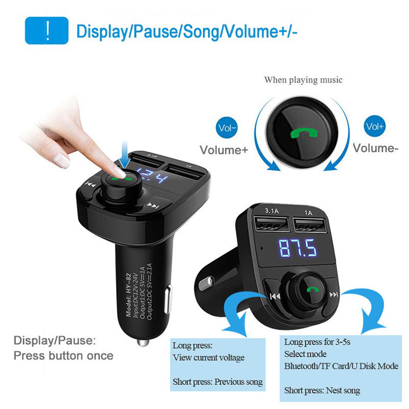 Wireless Bluetooth FM Transmitter for Car - MP3 Player, Hands-Free Calling & Dual USB Charger - Perfect for Road Trips and Commuting