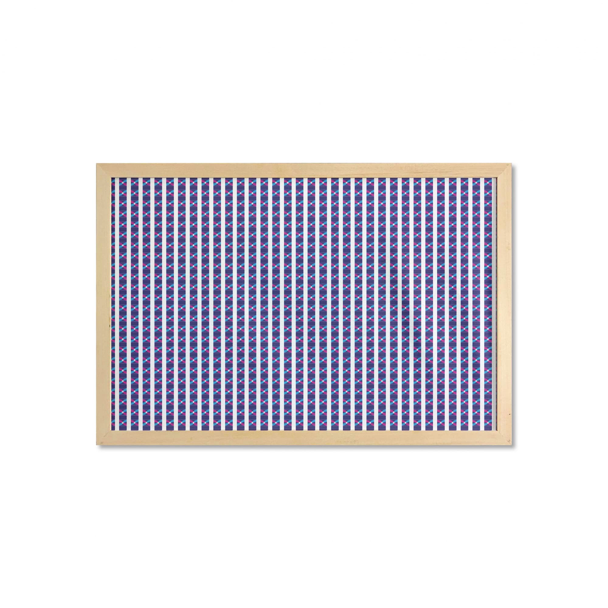 Ambesonne Abstract Wall Art with Frame - Vertical Lines & Curved Stripes Design - 35x23 Inch Printed Fabric Poster for Bathroom, Living Room, Dorm Decor - Indigo Sky Blue Magenta - Perfect for Modern Home & Office Wall Decor