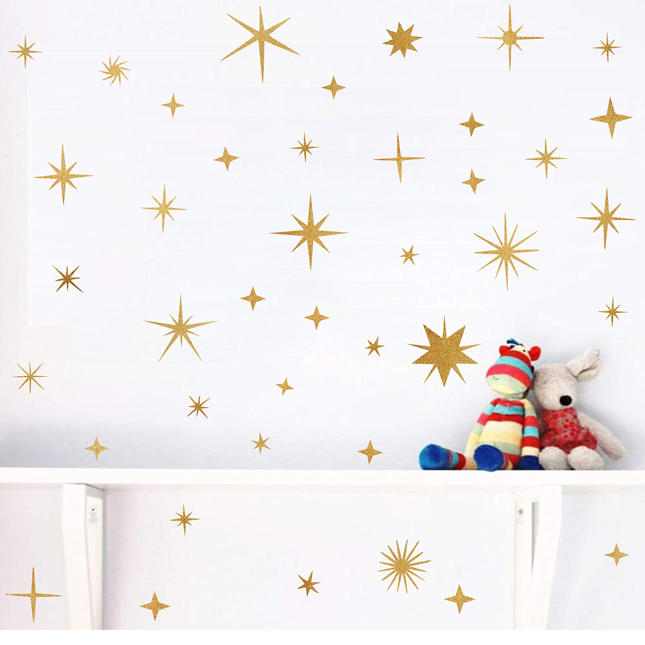 Sparkle Star Wall Decals - Nursery & Kids Room Decor - Removable Peel & Stick for Baby Room