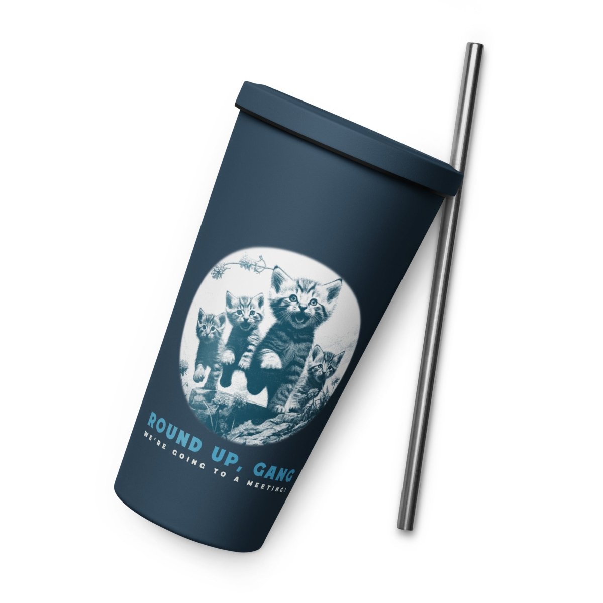 Round Up Gang Meeting Time Tumbler - 20oz Insulated Stainless Steel Cup with Lid & Straw - Perfect for Office Meetings, Outdoor Adventures & Daily Hydration