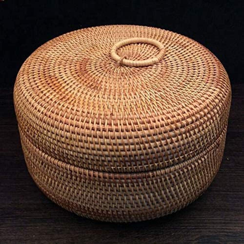 Autumn Rattan Woven Round Fruit Basket - Dried Fruit Storage Container with Lid for Candy, Snacks & Desserts | Perfect for Kitchen, Pantry & Dining Table Decor