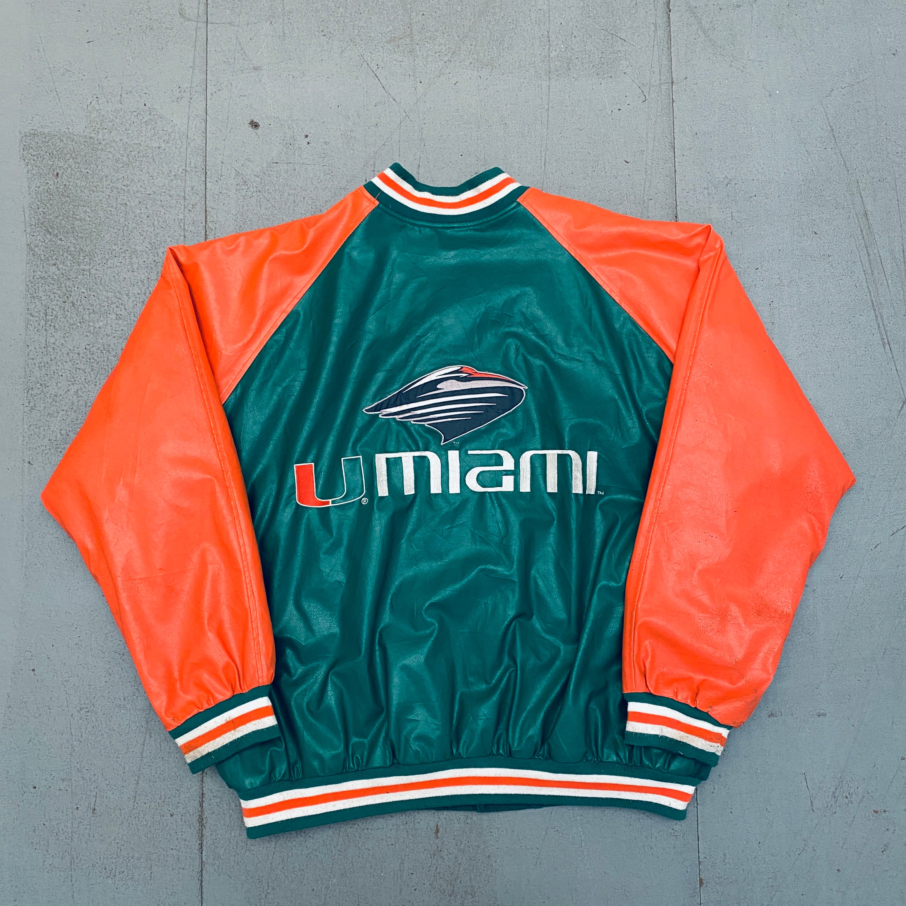 Miami Hurricanes 2000's Reverse Spellout Varsity Jacket XXL - Vintage College Football Jacket for Men, Retro Sports Fan Apparel, Game Day Outfit & Casual Streetwear