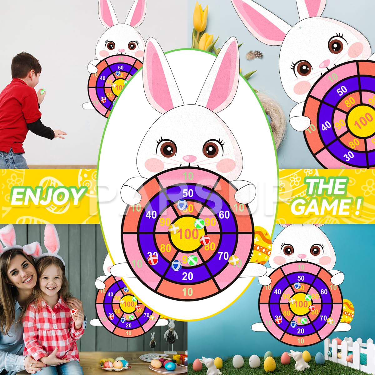Easter Dart Board Game for Kids Ages 4-8 - Cute Bunny Party Board Game with 12 Stick Balls - Fun Indoor & Outdoor Easter Games for Family Gatherings, Birthday Parties & Backyard Activities